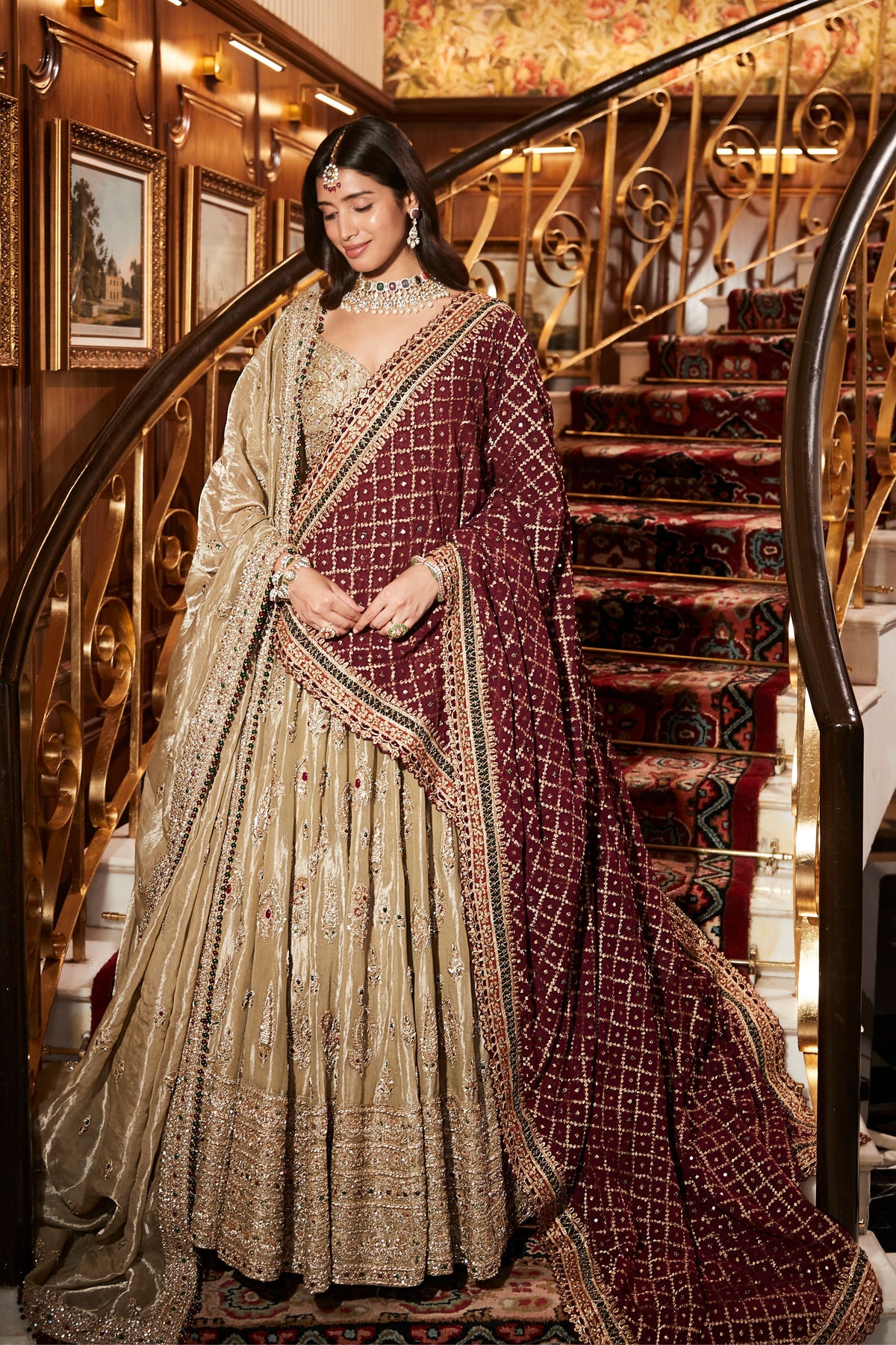 Firdous Gold Lehenga Set