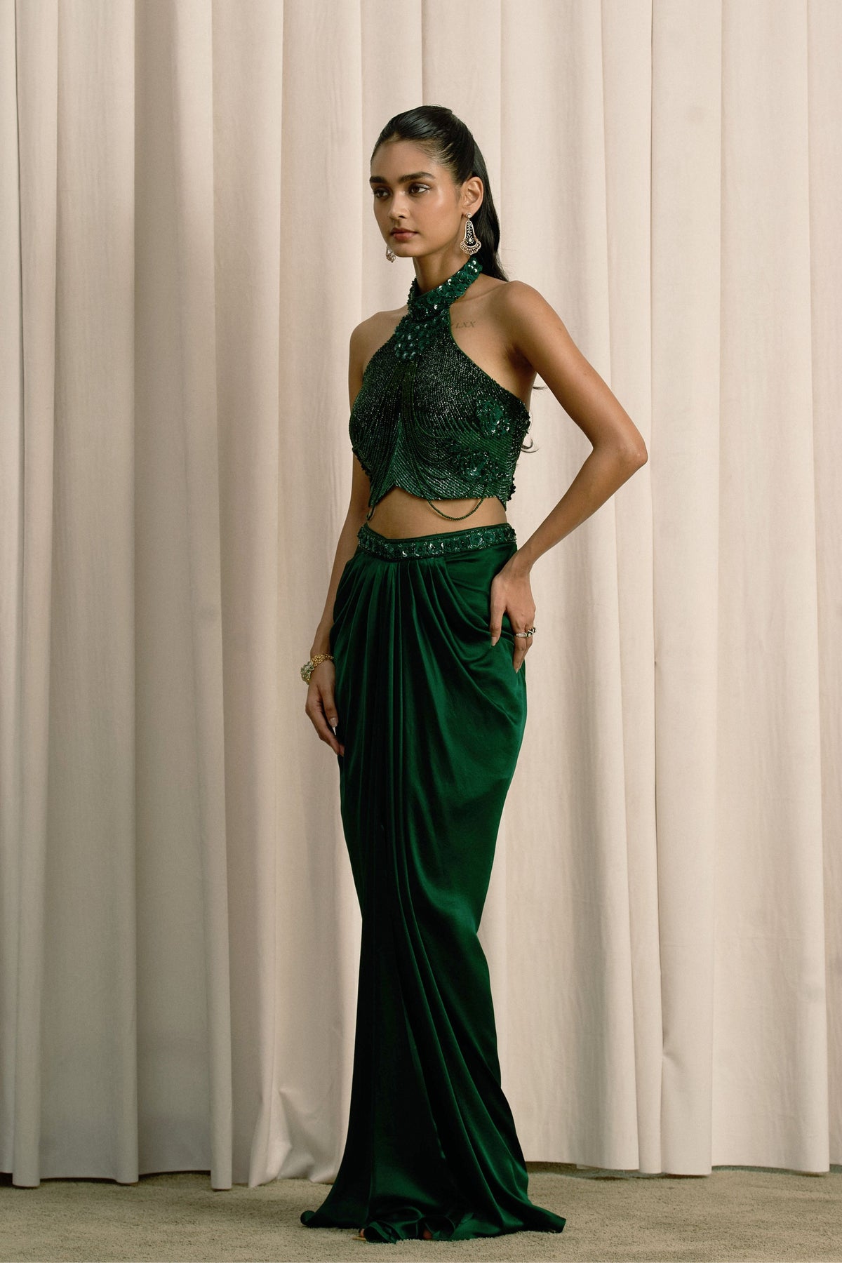 Emerald Green Halter Skirt Set