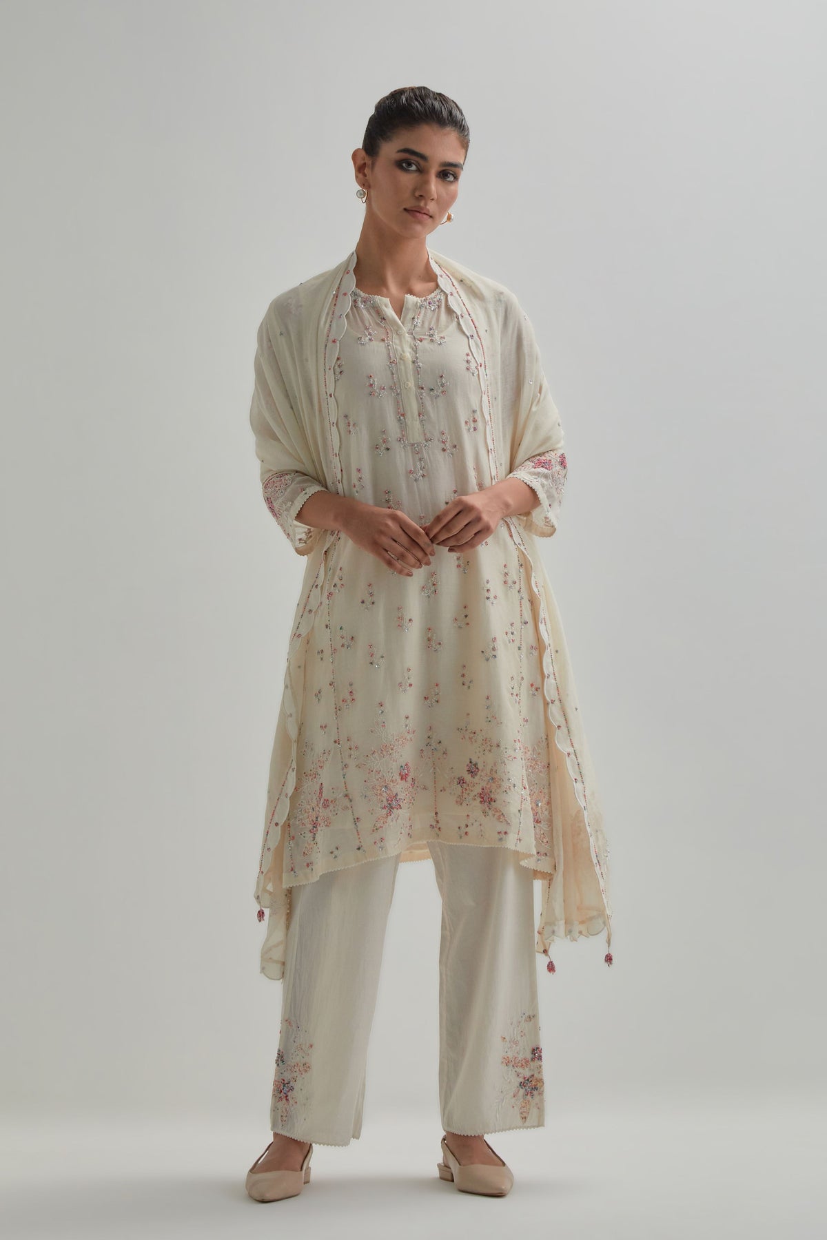 Pink Floral Short Kurta Set
