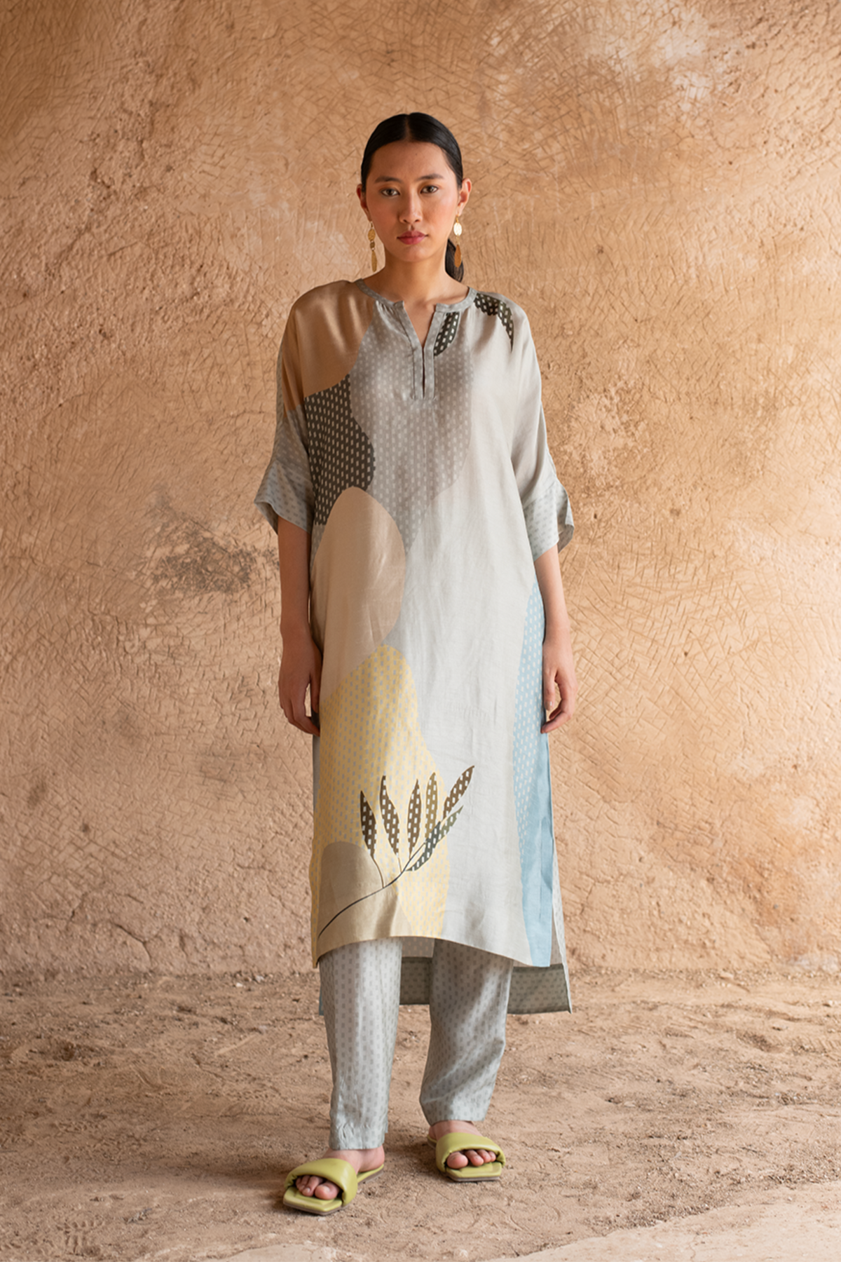 Light Grey High Low Kurta Set