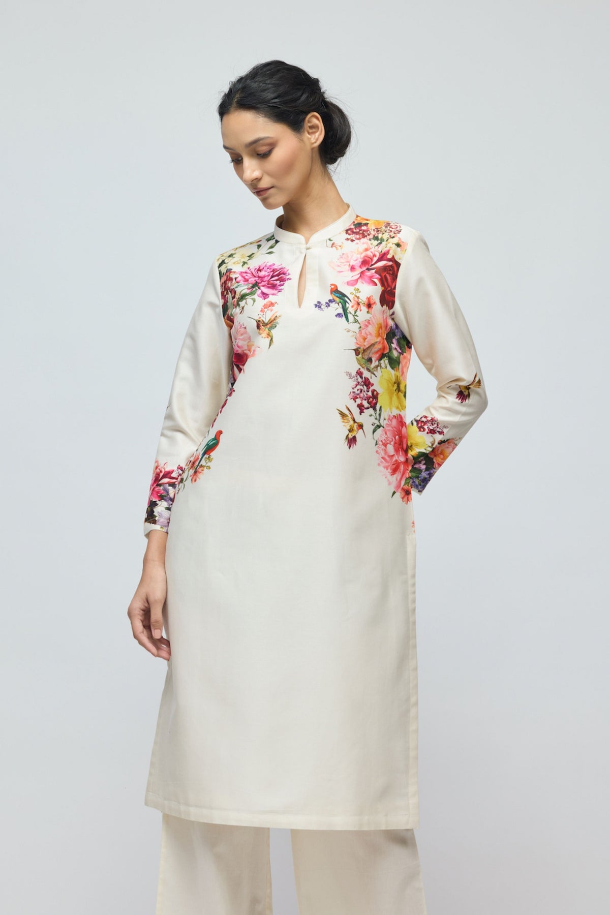 Floral Printed Ivory Tunic Set