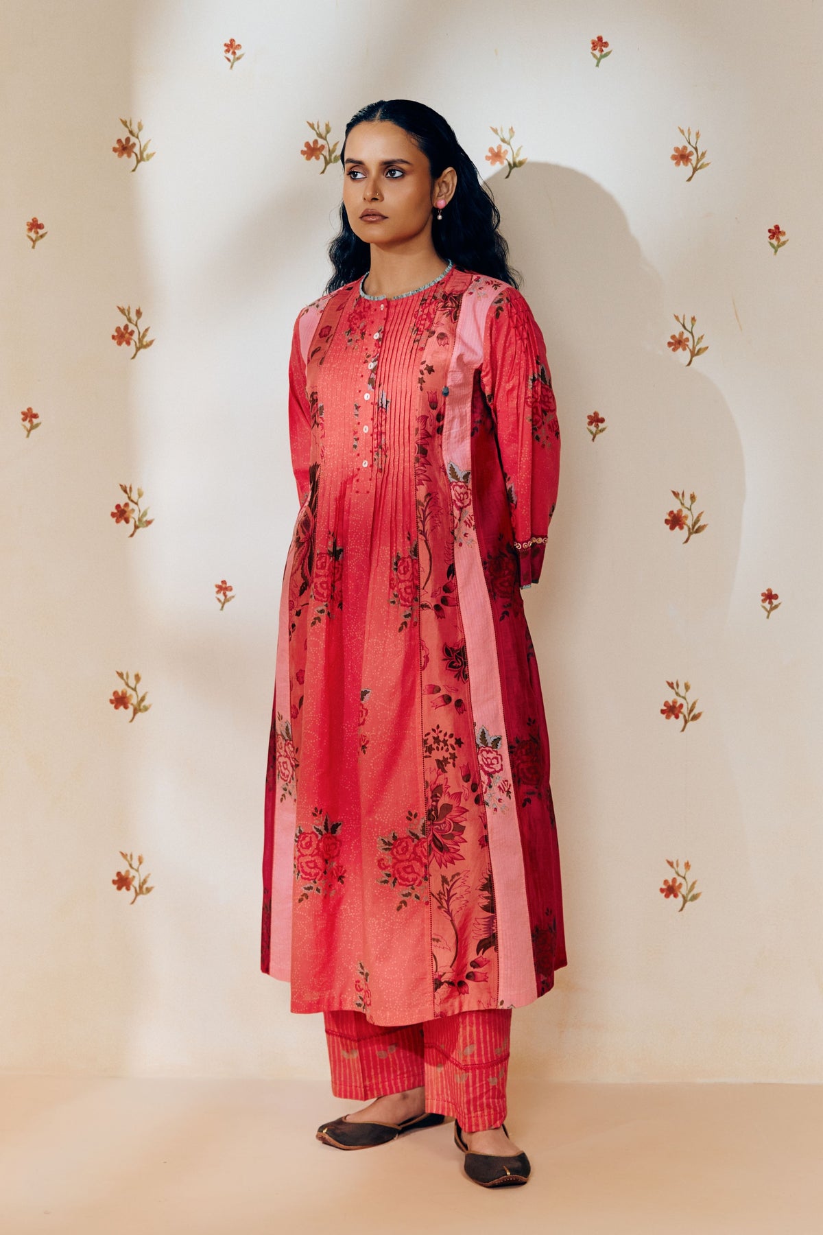 Pink Hand Printed Kurta Set