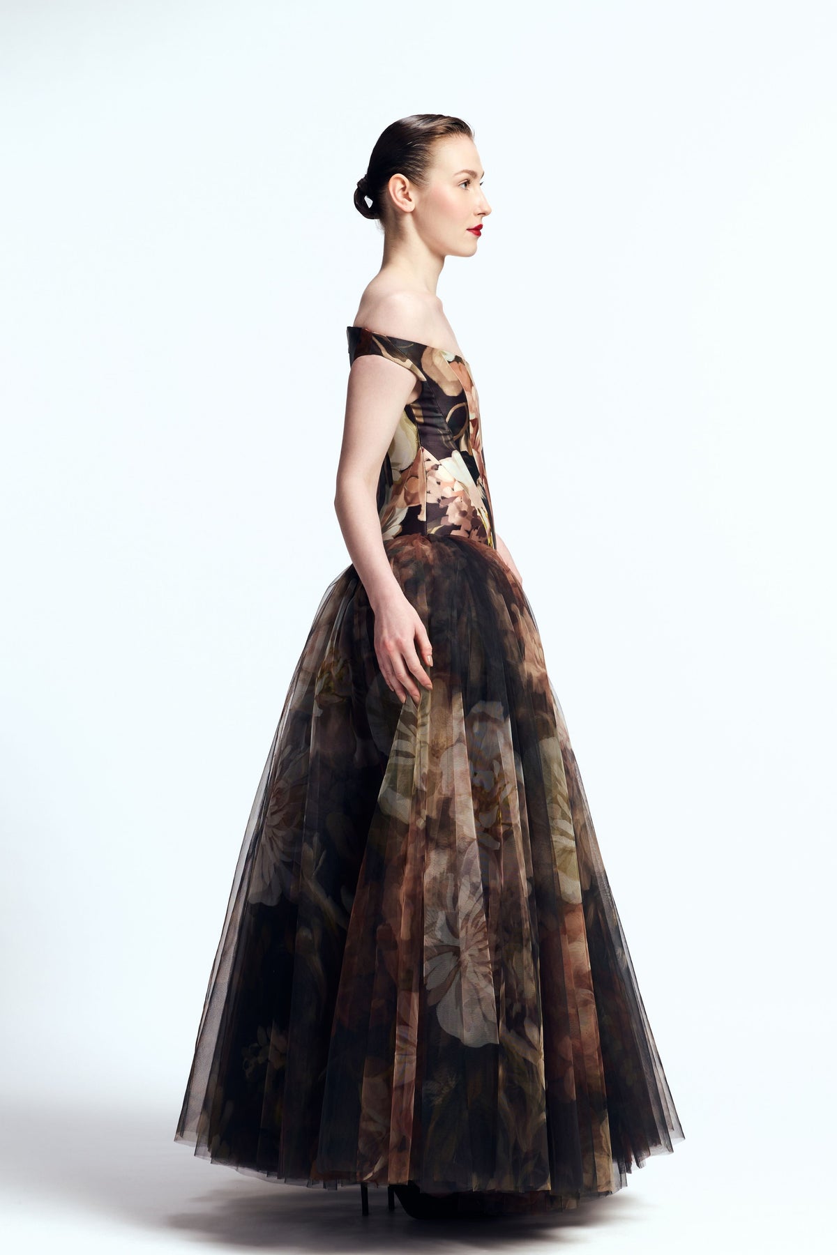 Off Shoulder Panel Corseted Gown