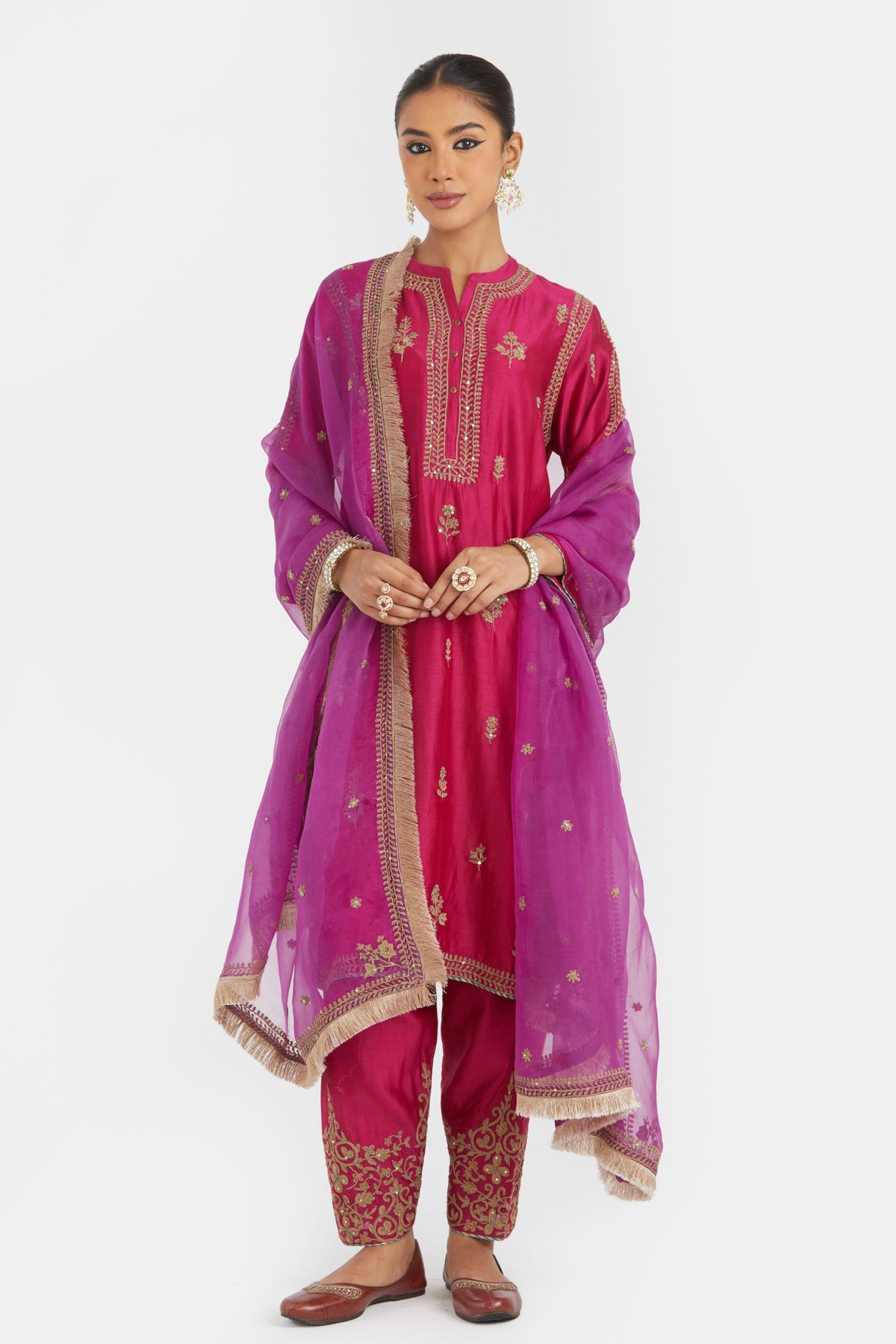 Fuchsia Chanderi Kurta Set