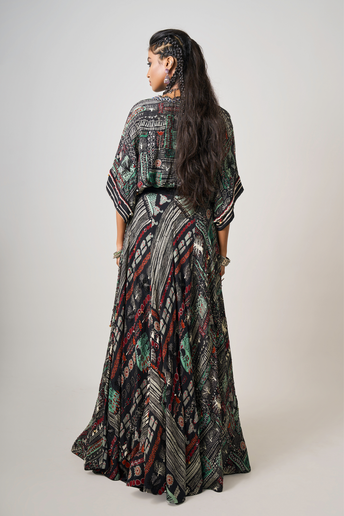 Black Printed Embroidered Lehenga Set