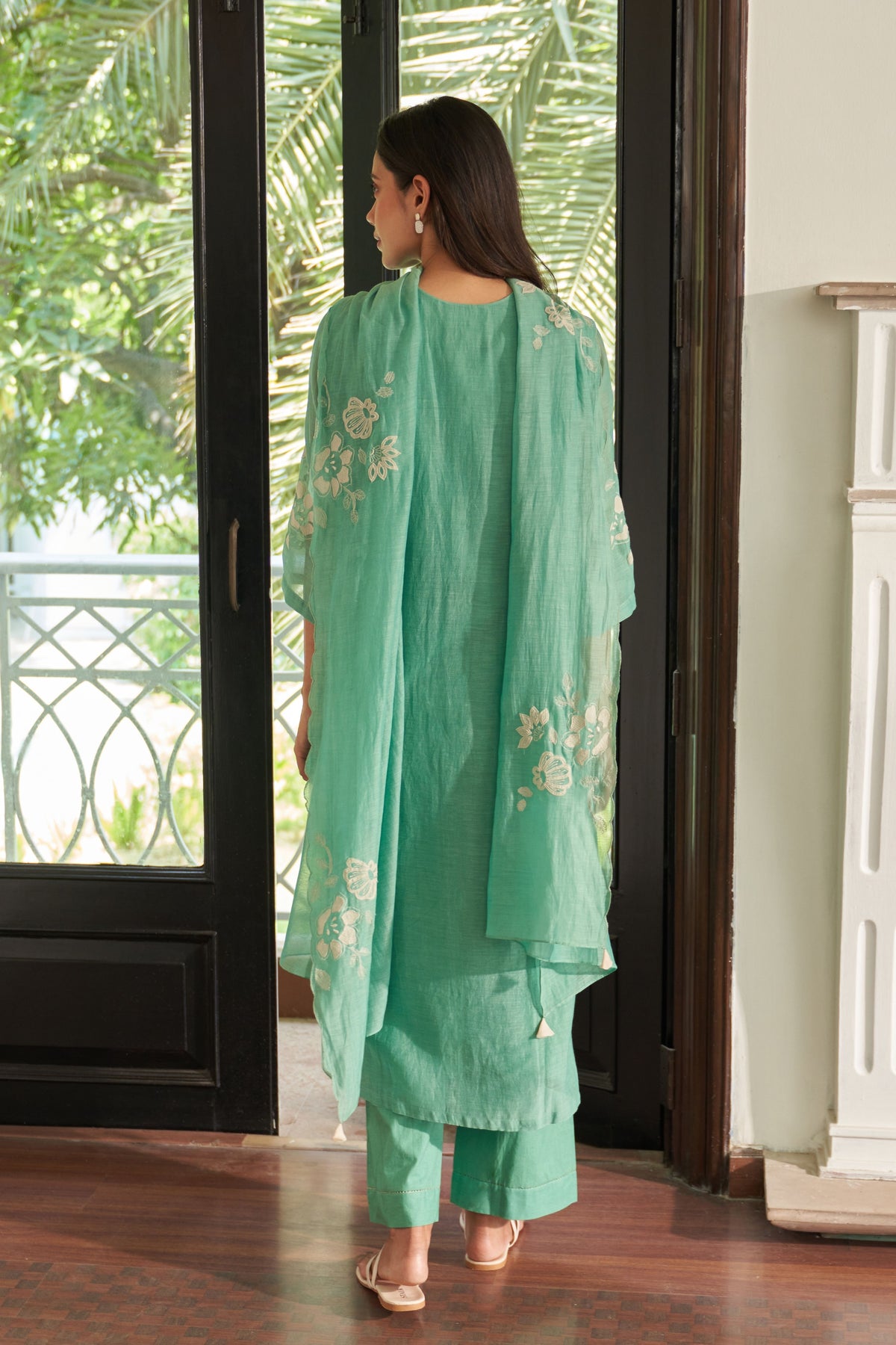 Mint Applique Embroidered Kurta Set