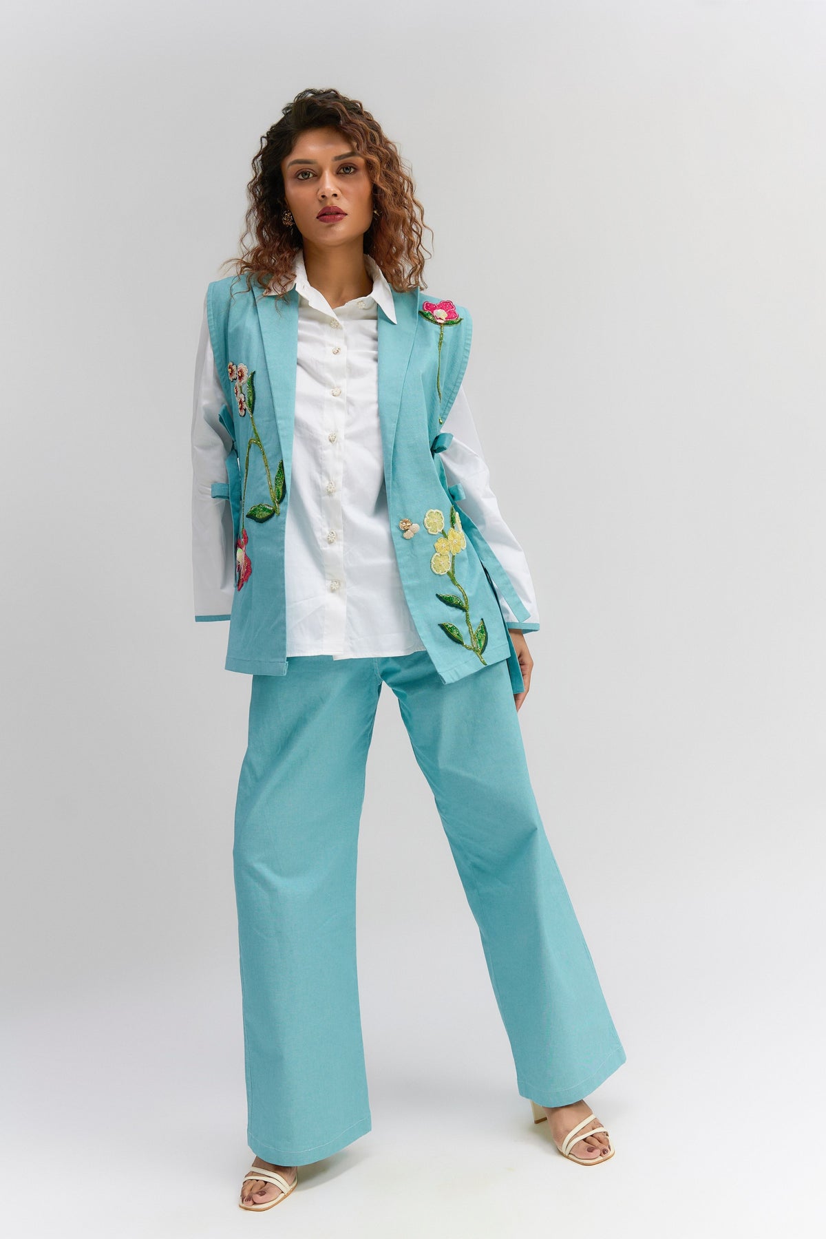 Aqua Blue Denim Jacket Set