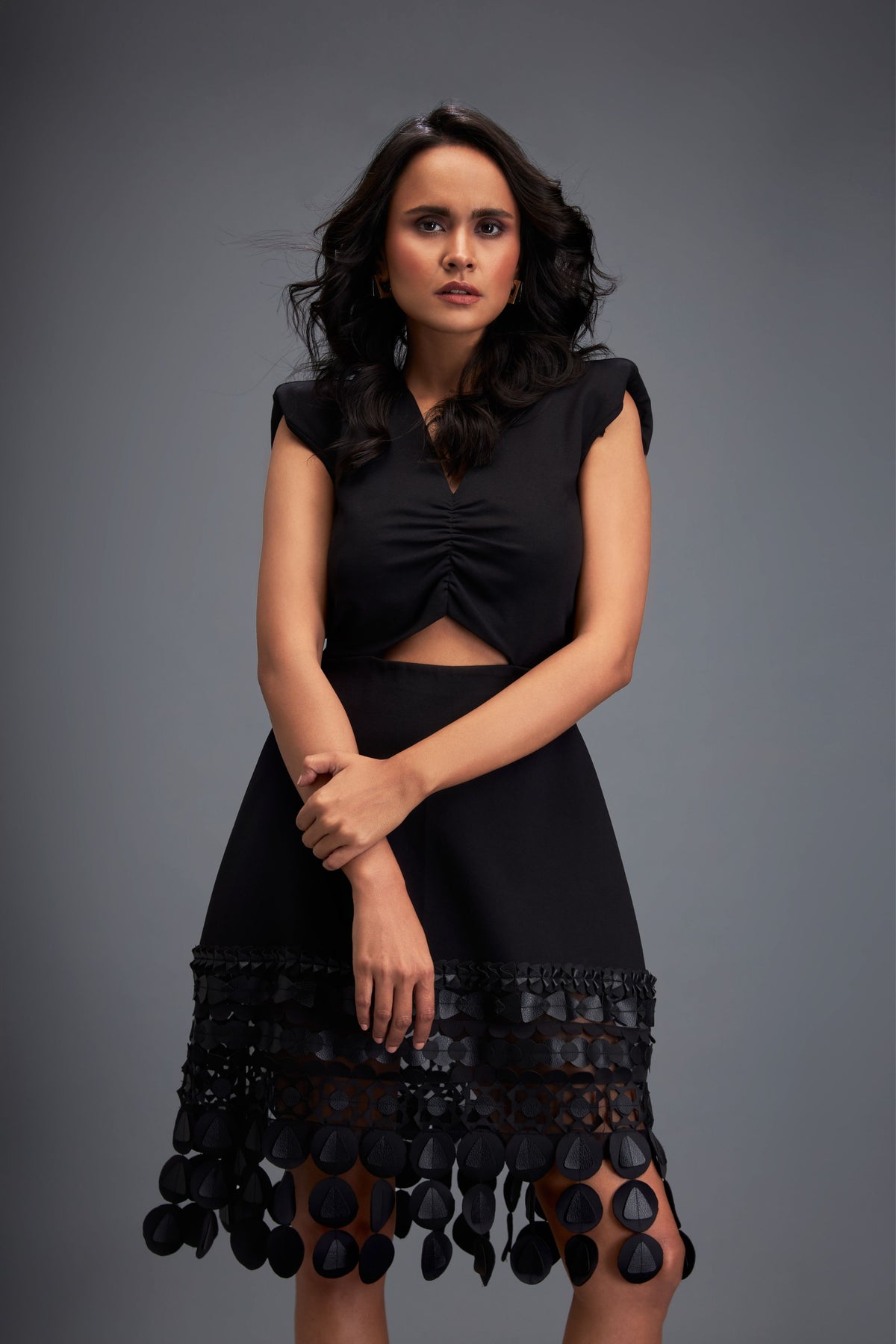 Drop Shoulder Dress With Cutwork