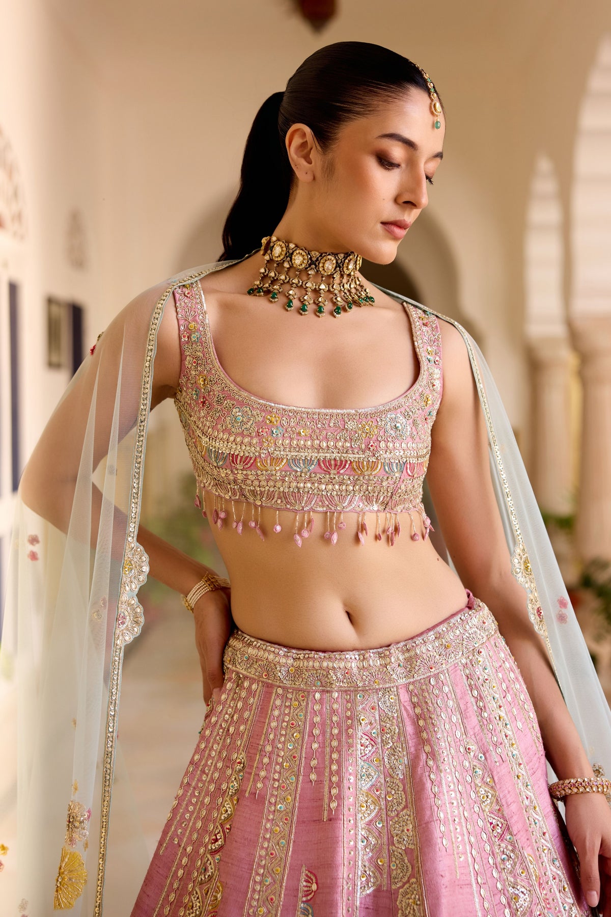 Pink Raw Silk Lehenga Set