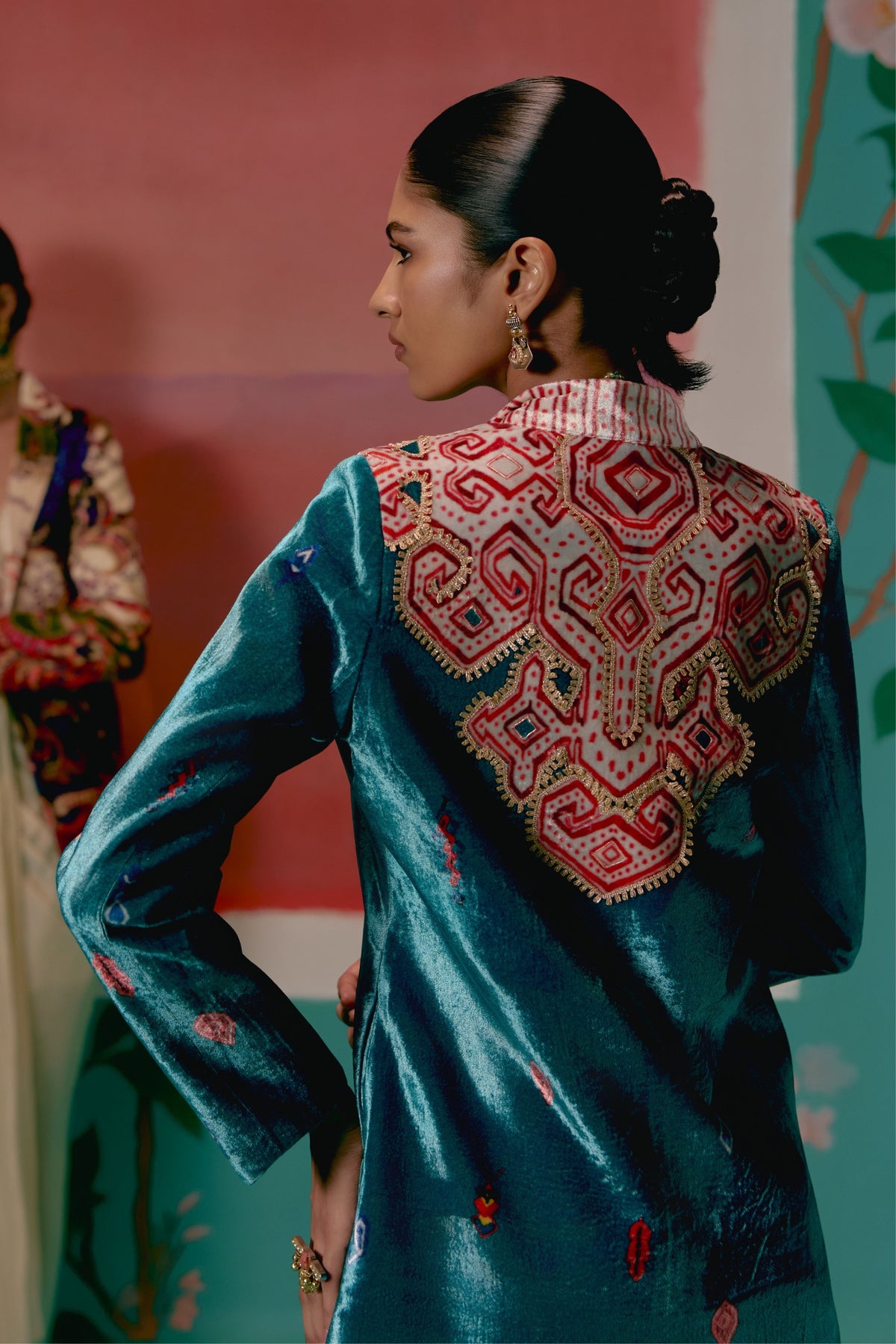 Teal Aztec Blazer Dhoti Set