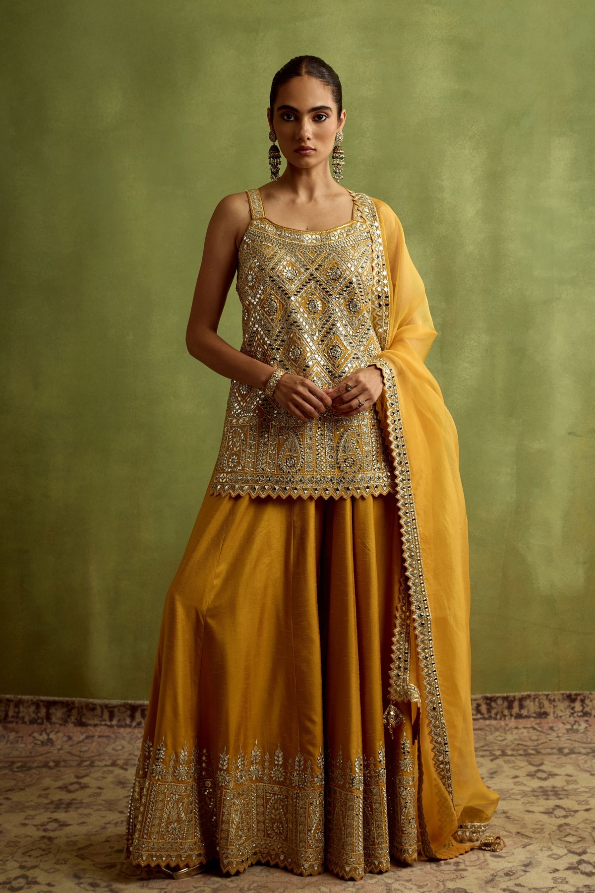 Yellow Silk Kurta Sharara Set