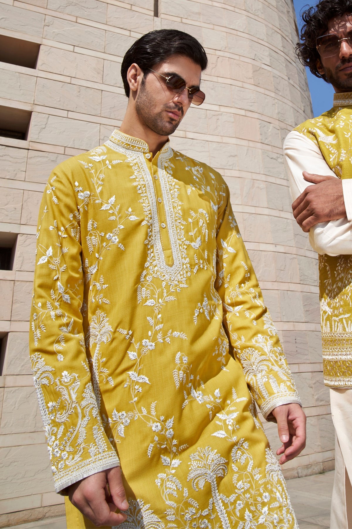 Yellow Long Palm Tree Kurta Set