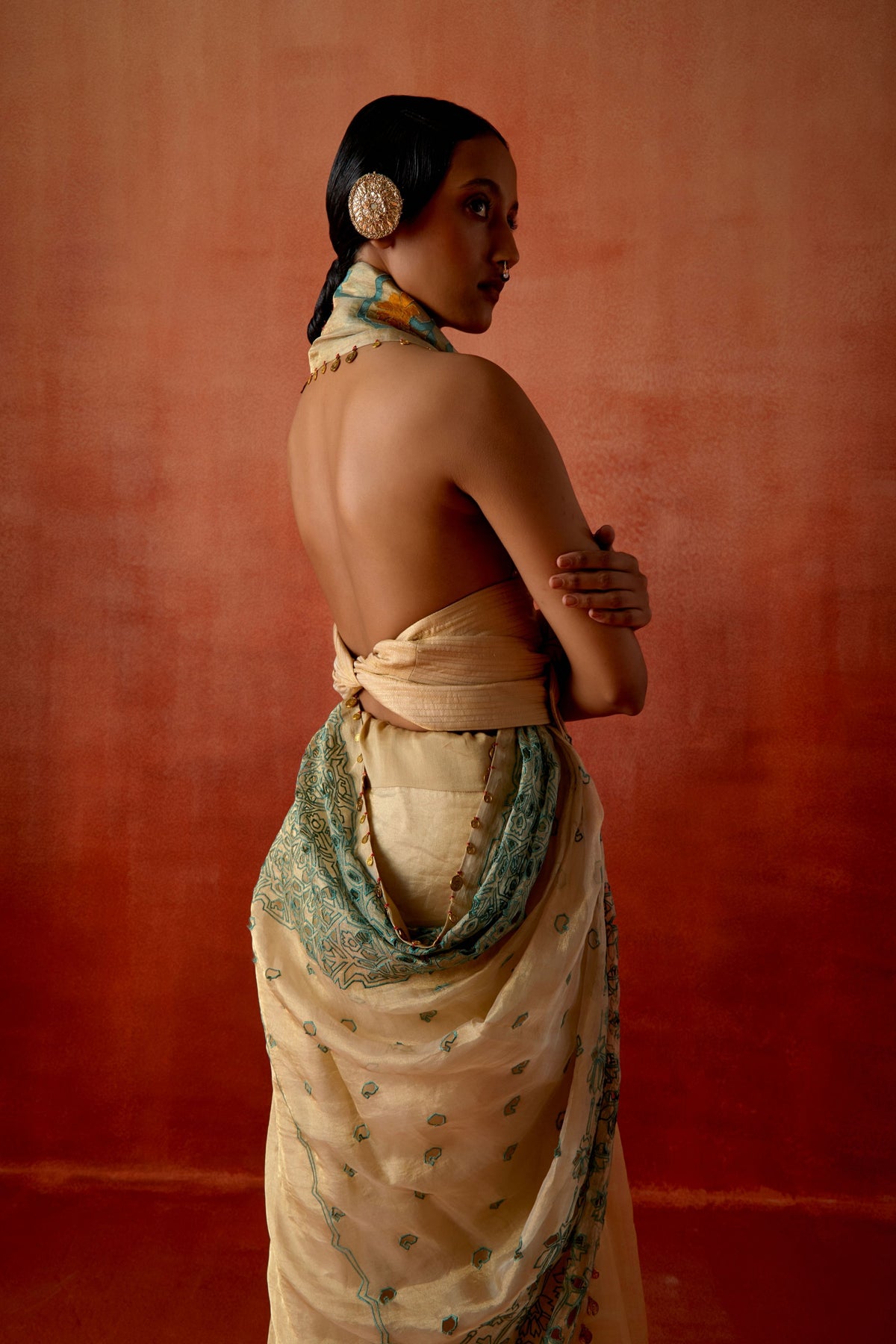 Gold Tissue Sari Set