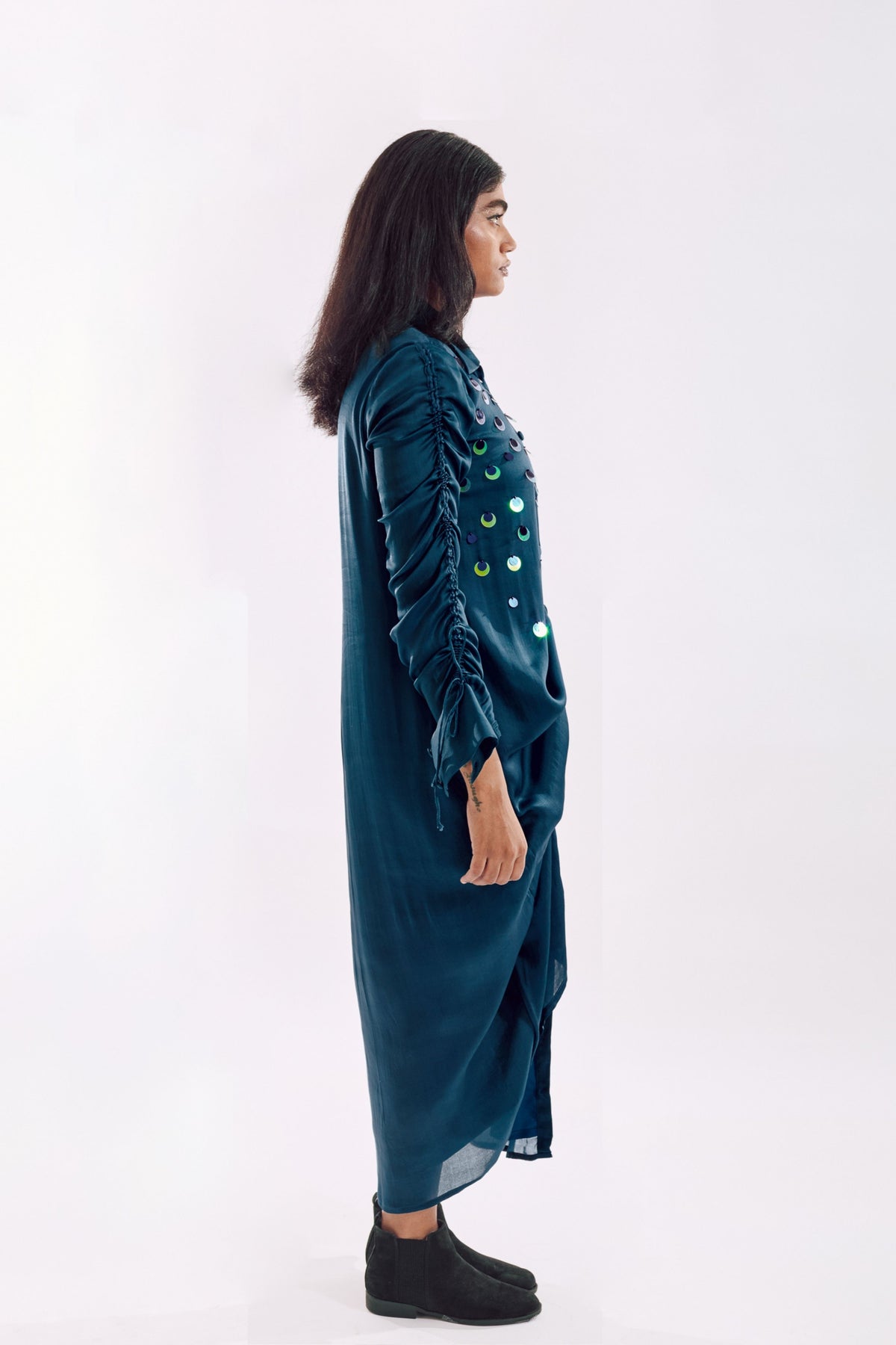 Blue Drapped Sequin Dress