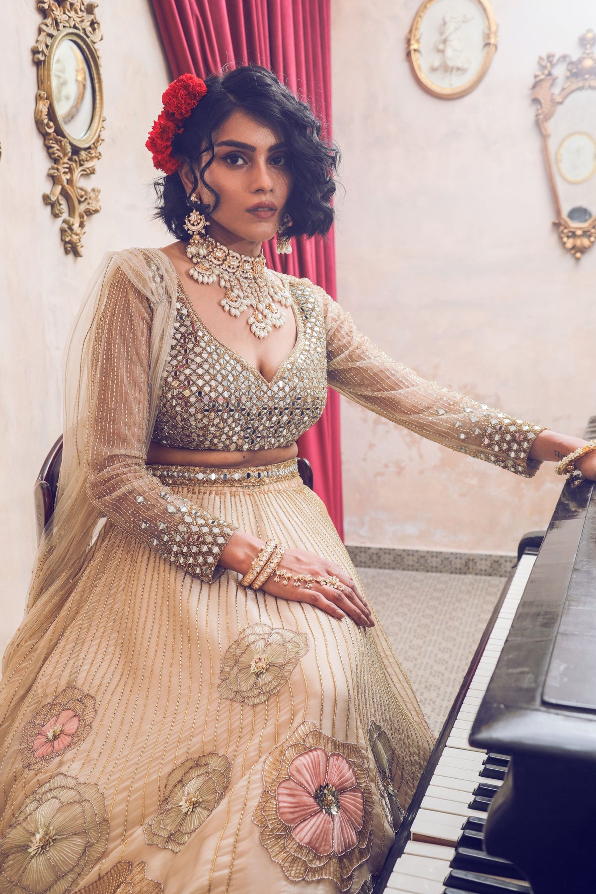 Ivory Embroidered Lehenga Set