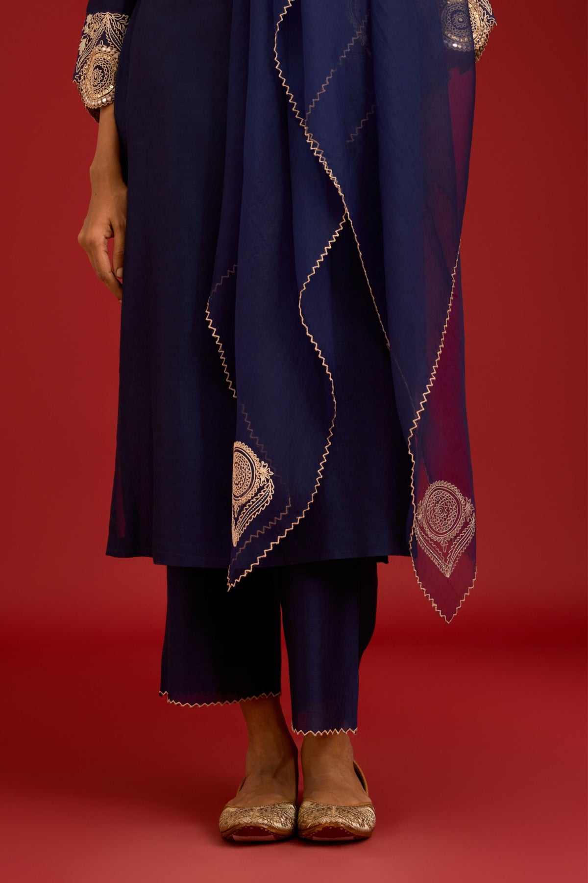 Navy Sequins Embroidered Kurta Set