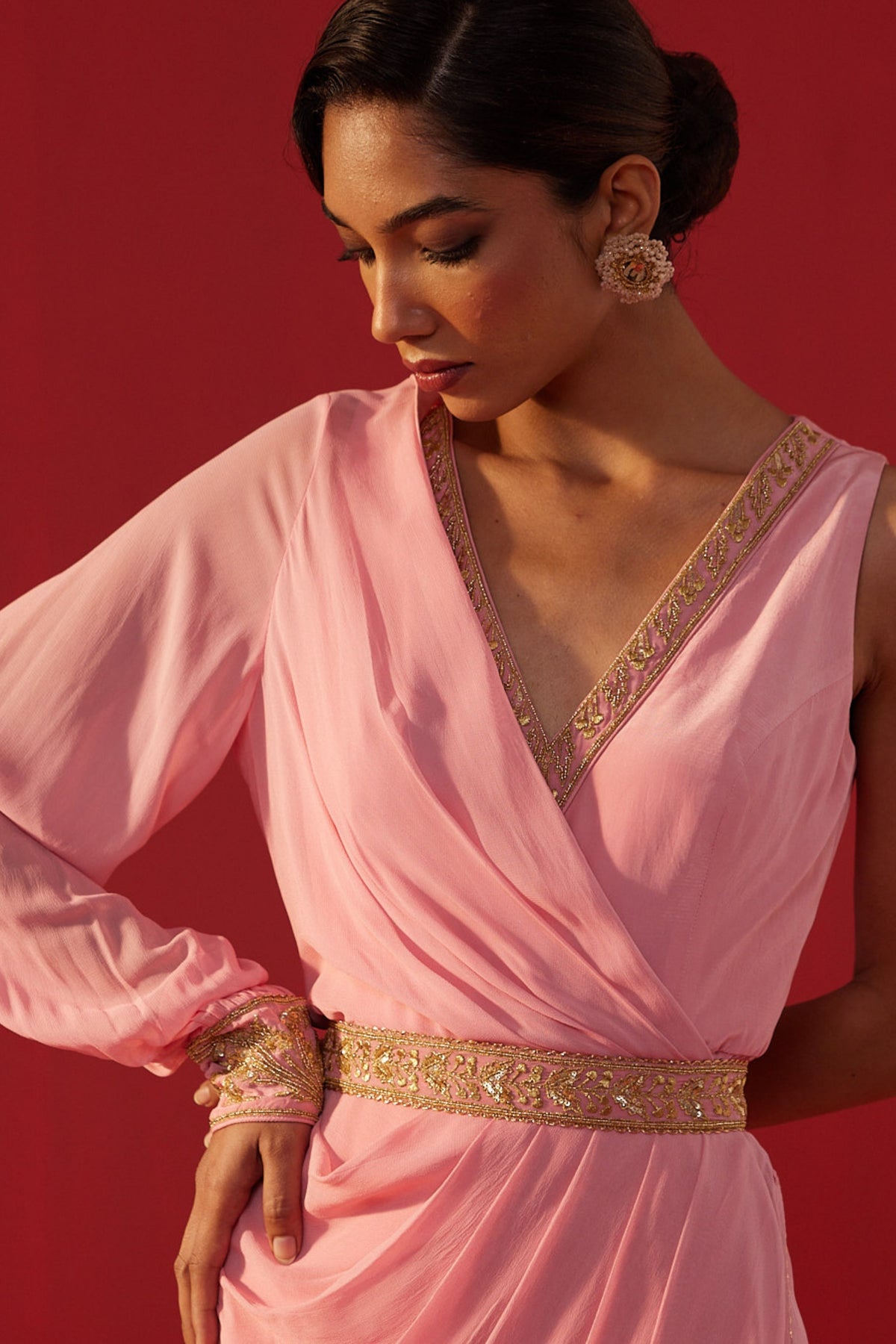 Pink Drape Style Jumpsuit