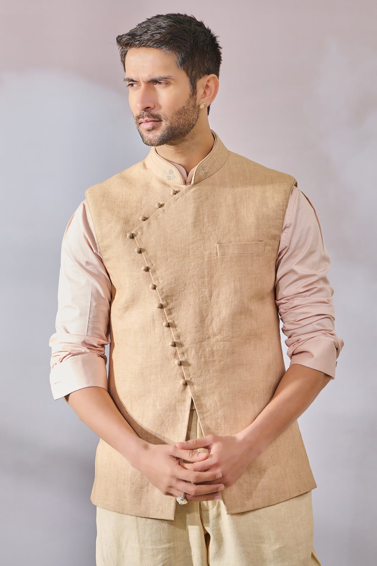 Asymmetrical Beige Waistcoat