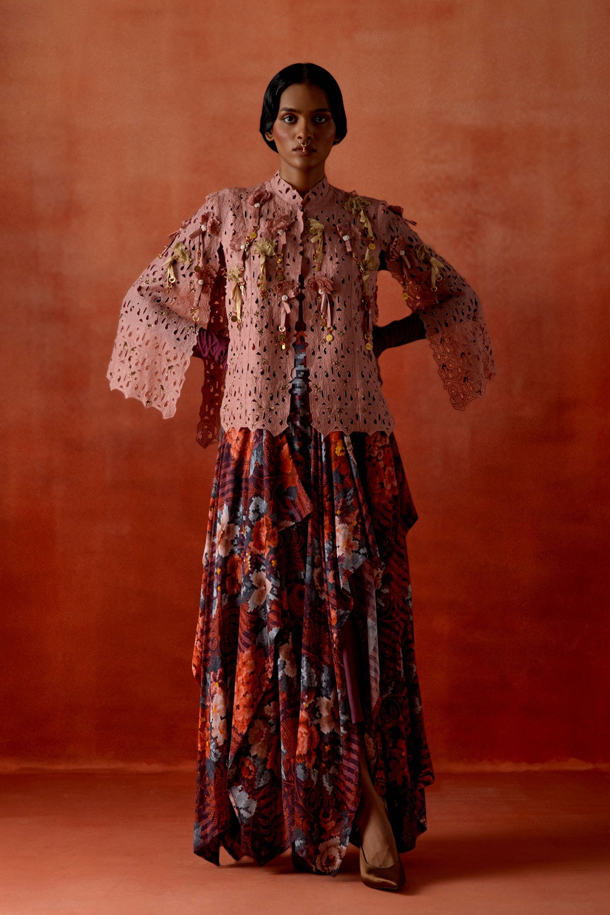 Old Rose Cutwork Cape Set