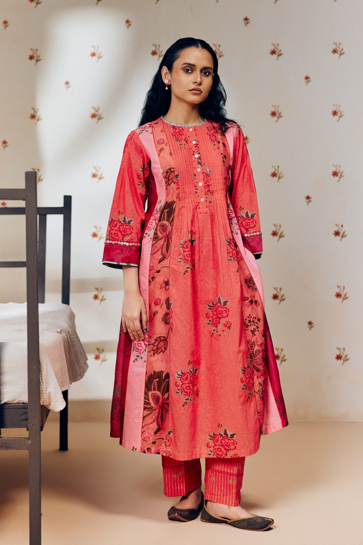 Pink Hand Printed Kurta Set