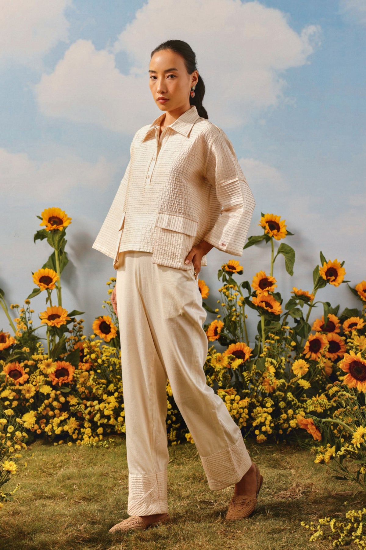Pintuck Ivory Palazzos