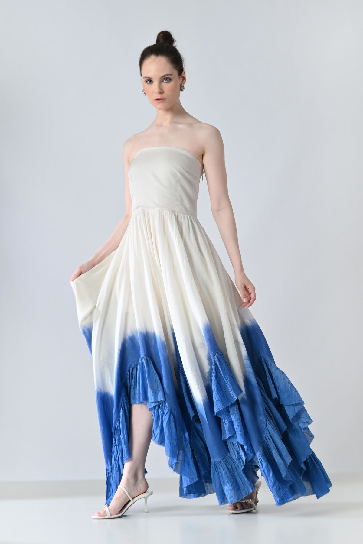 White & Blue Ombre Off Shoulder Dress