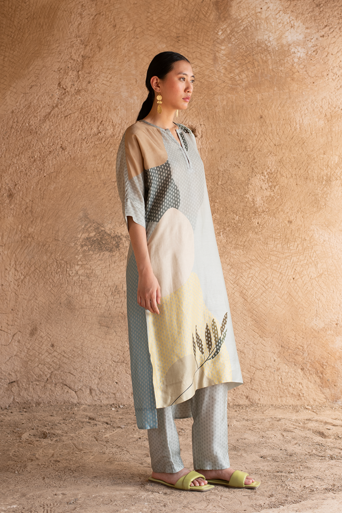 Light Grey High Low Kurta Set
