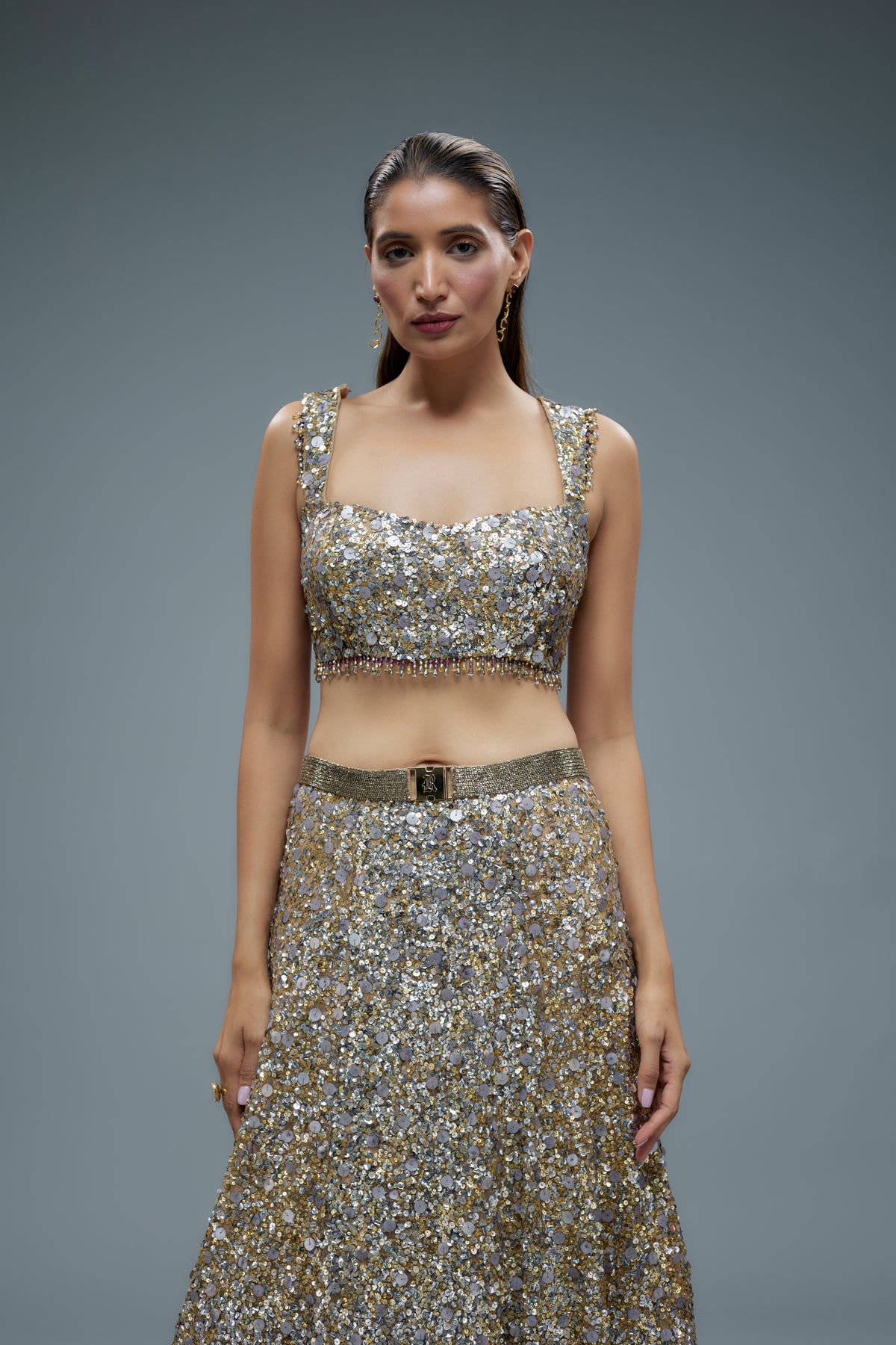 Beige Embroidered Lehenga Set