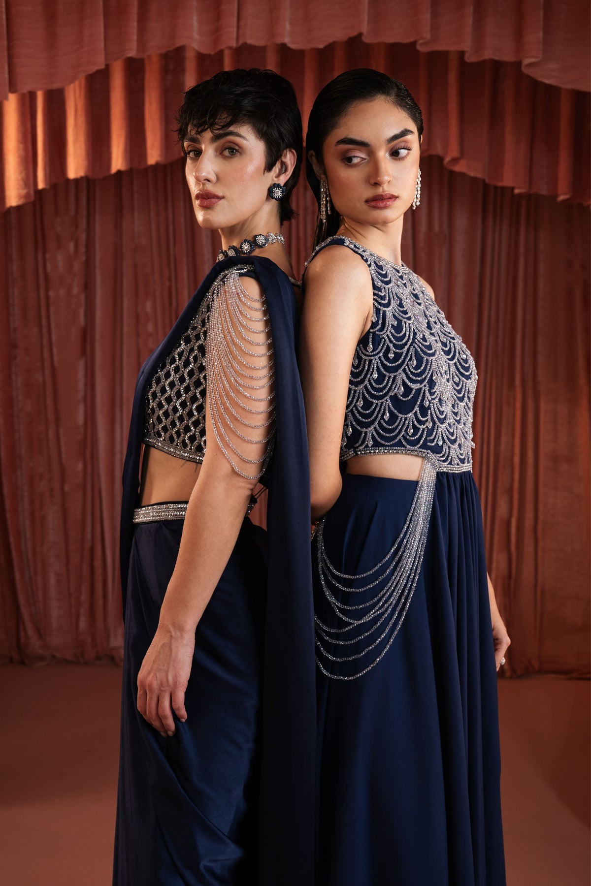 Midnight Blue Draped Saree Set