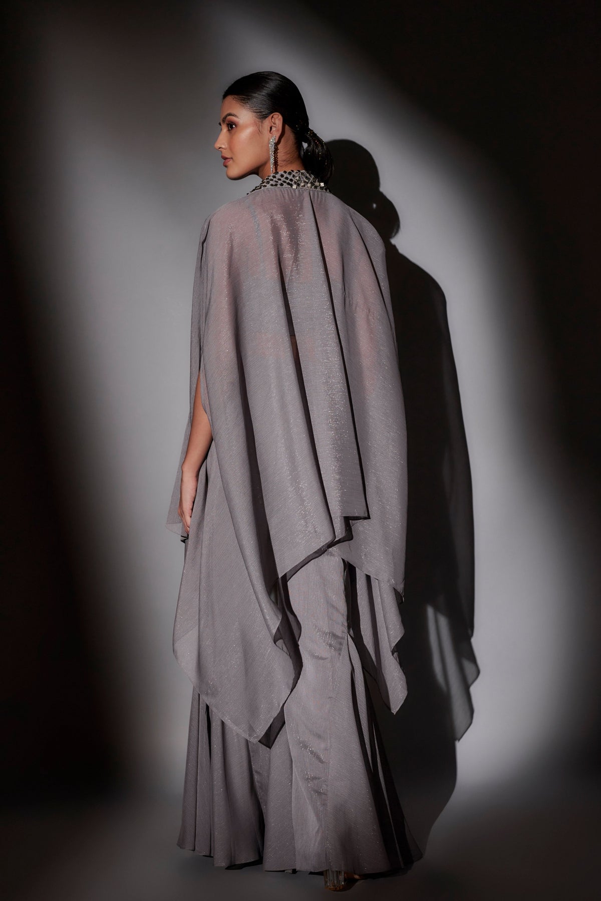 Grey Embroidered Sharara Cape Set