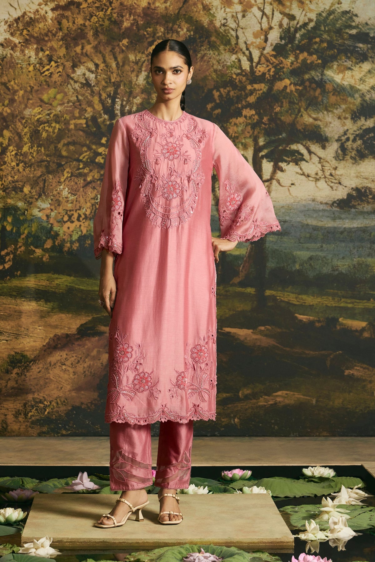 Pink Chanderi Kurta Set