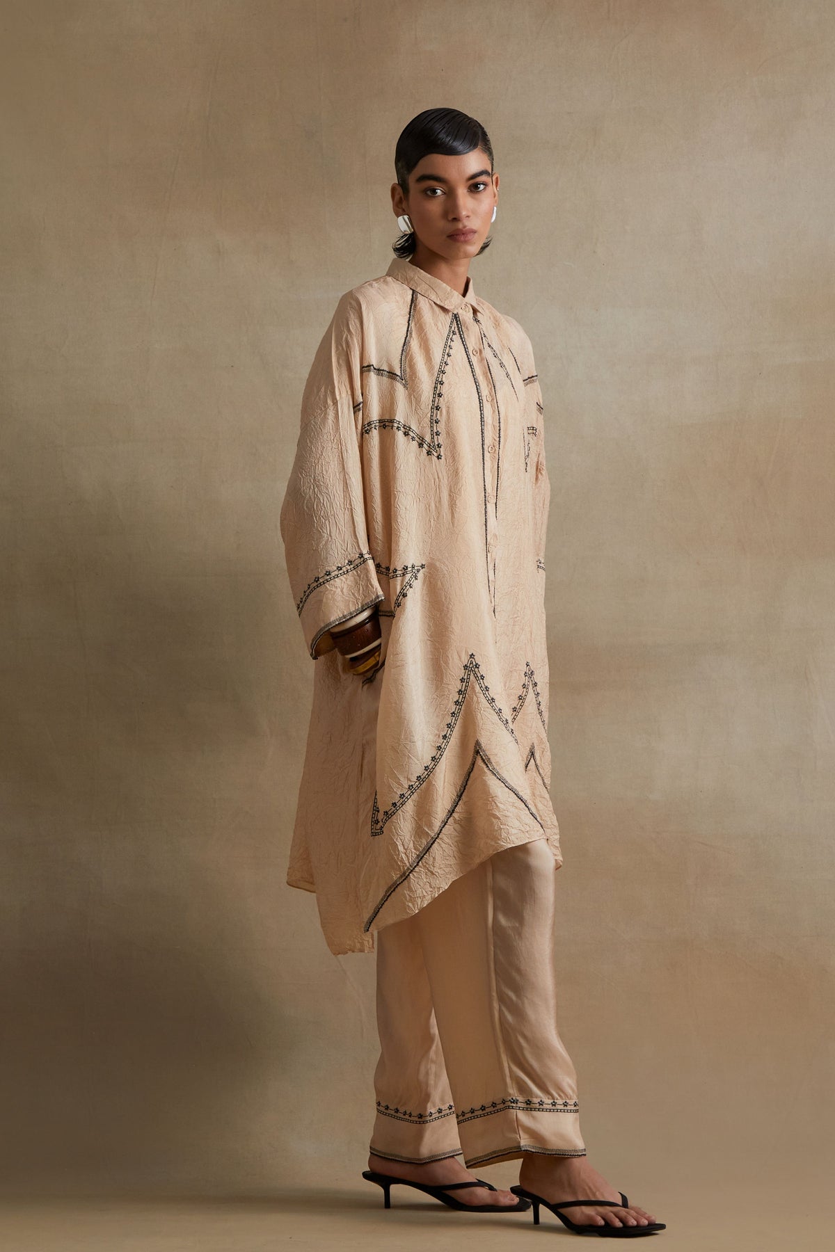 Clay Stylized Embroidered Kaftan Set
