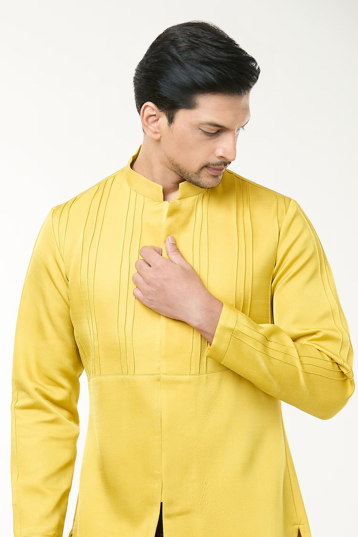 Lime Yellow Pintuck Kurta Set