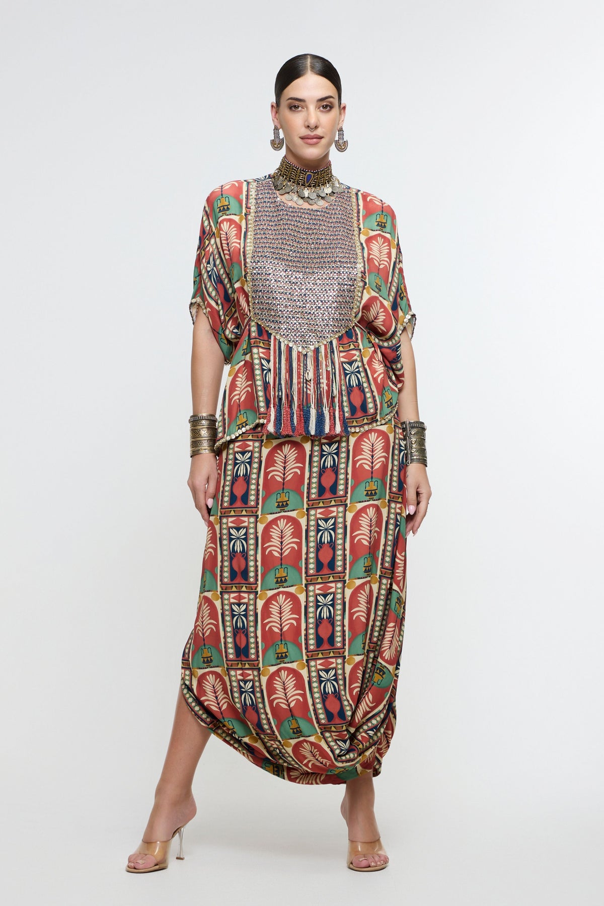 Charbagh Metallic Short Kaftan Set