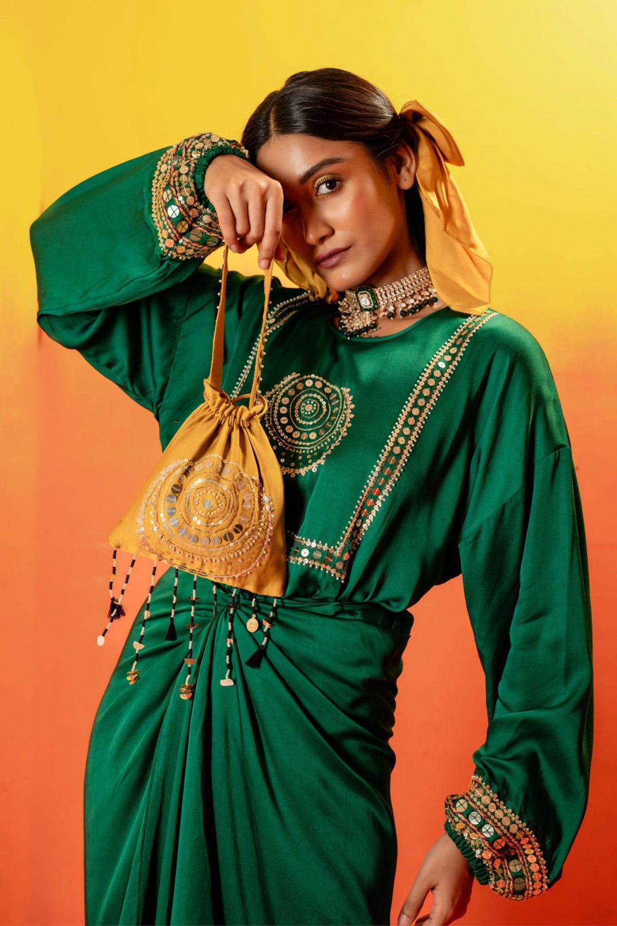 Vani Green Tie Up Dress