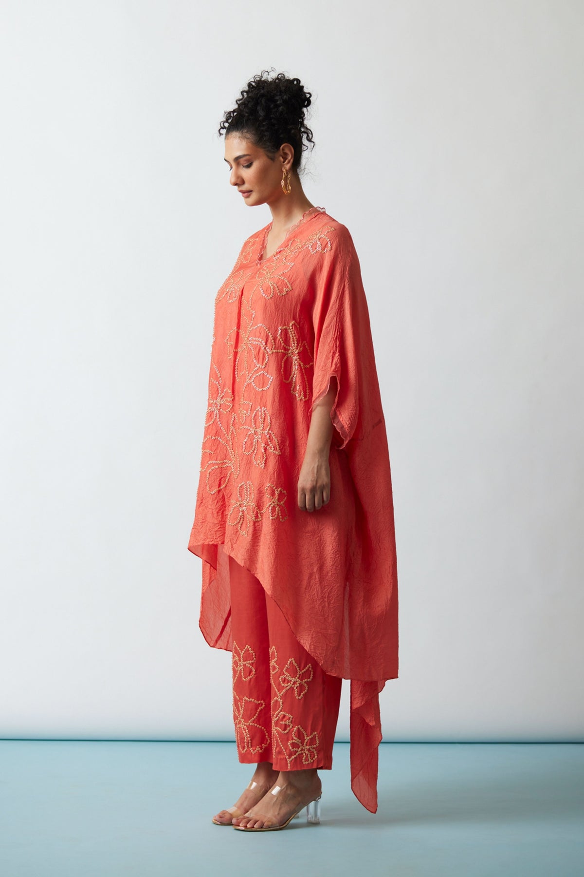 Floral Embroidered Kaftan Set