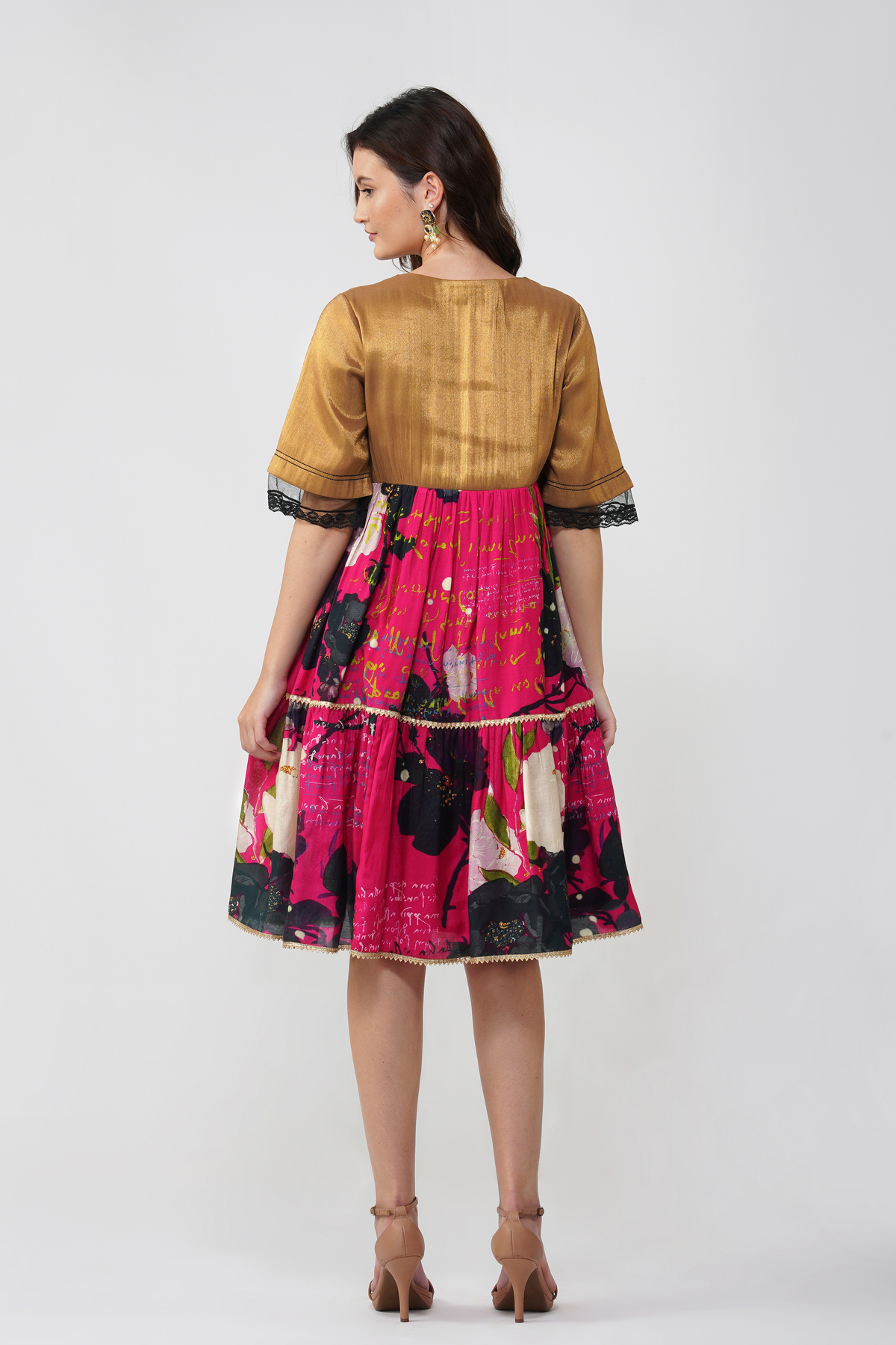 Floral Mirrorwork Tiered Dress