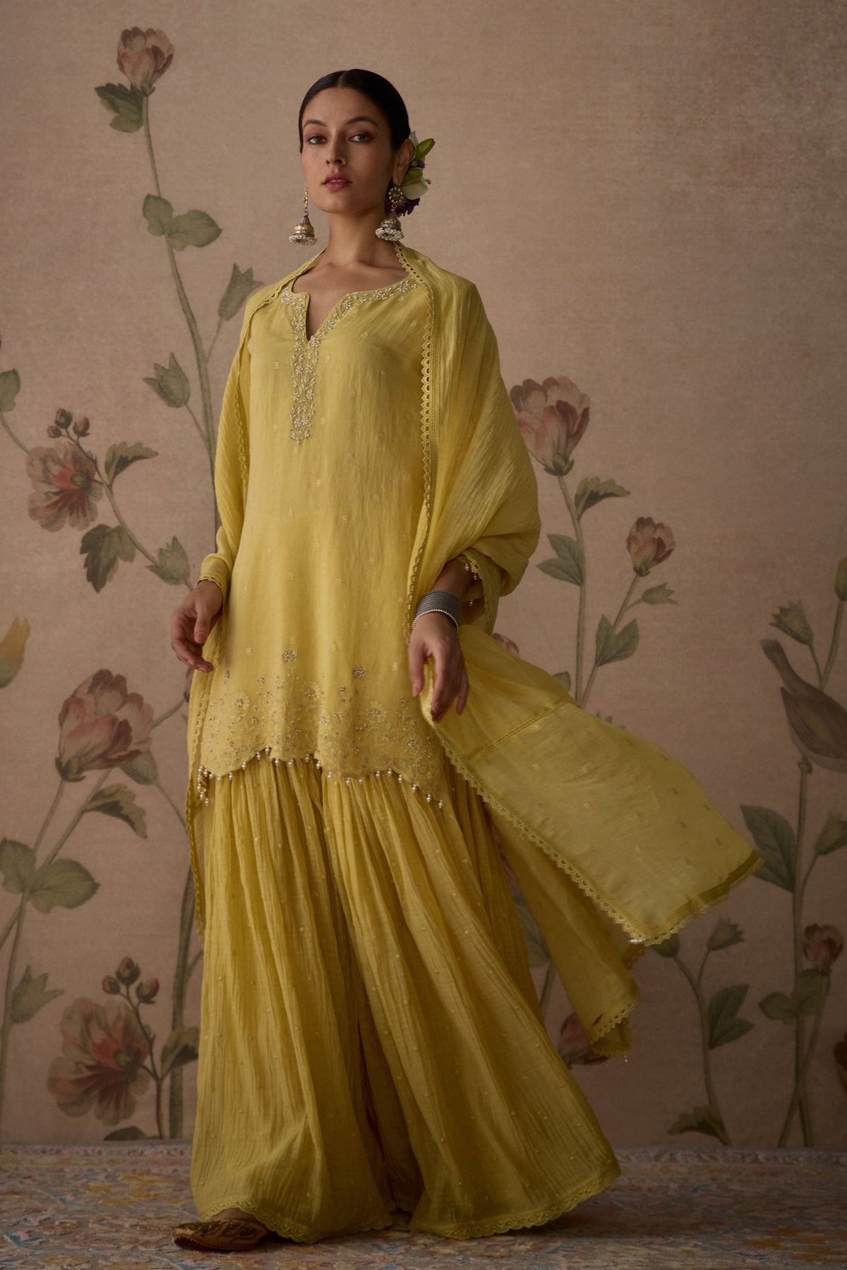 Lemon Yellow Scalloped Sharara Set