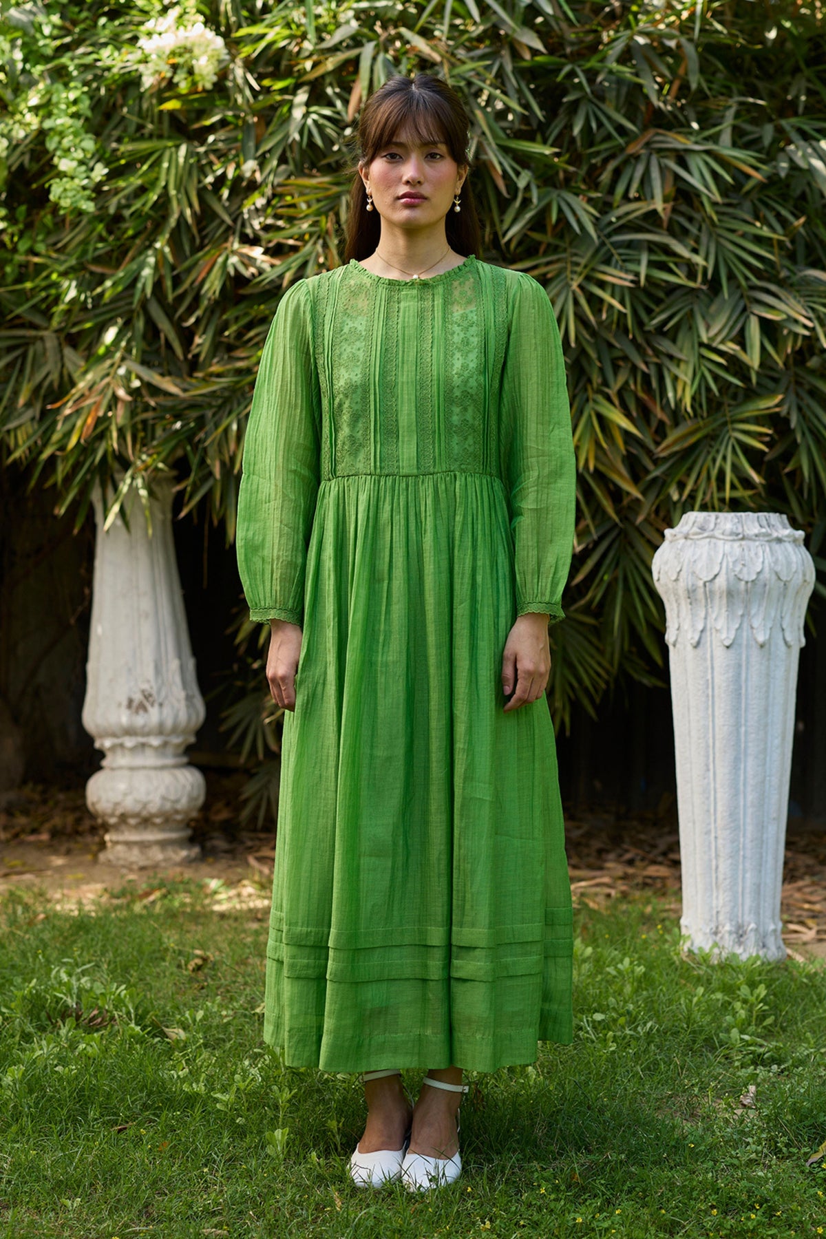 Wander Trail Green Embroidered Dress
