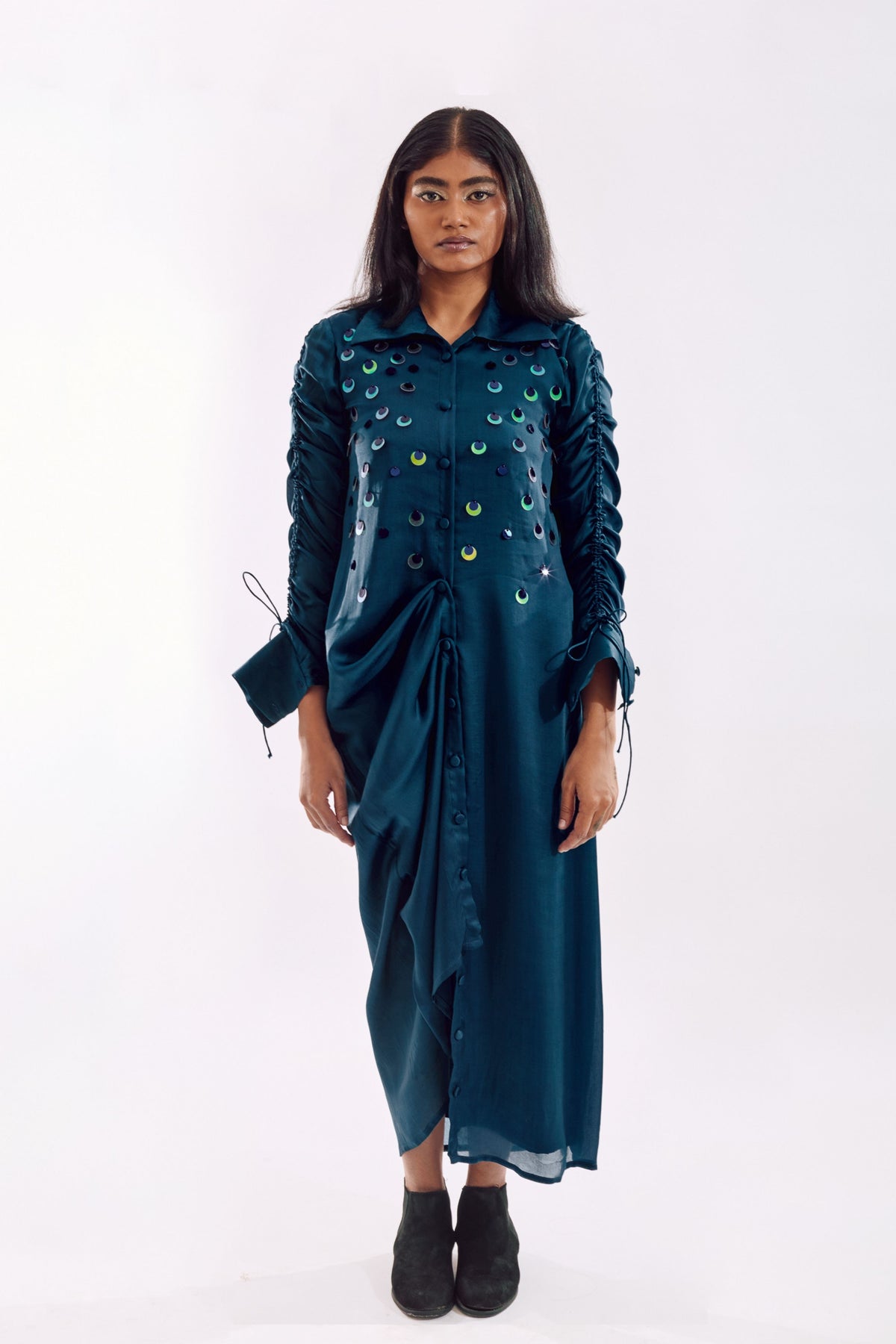 Blue Drapped Sequin Dress