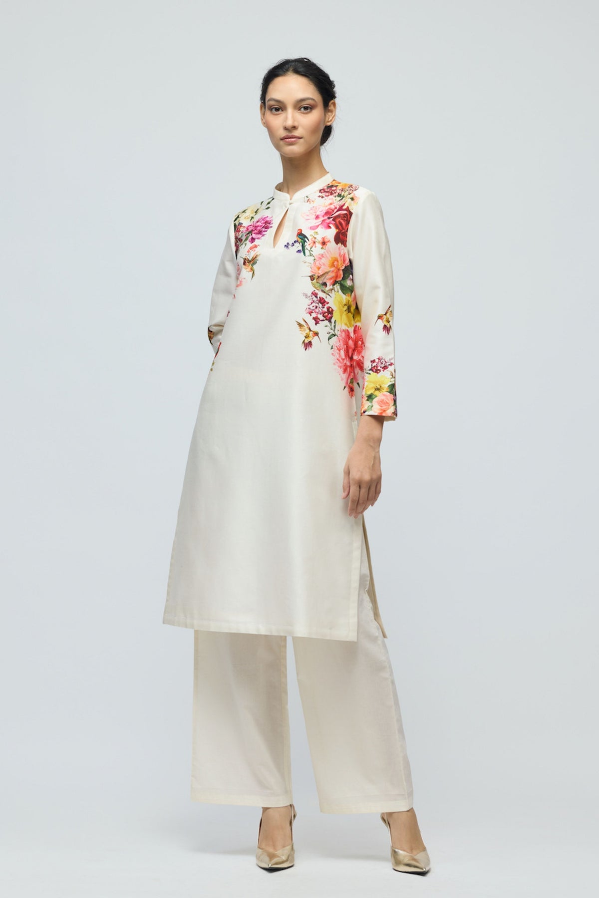 Floral Printed Ivory Tunic Set