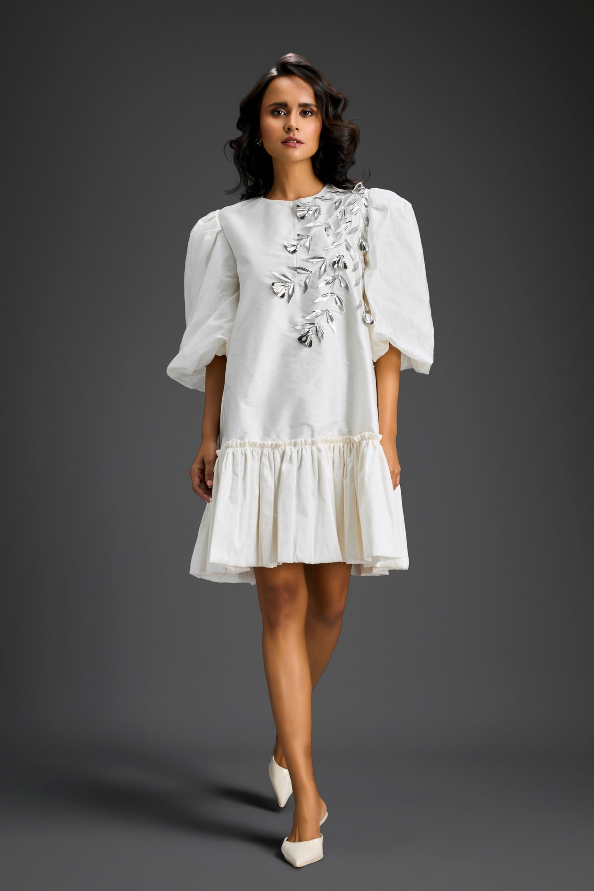White Floral Embroidery Dress