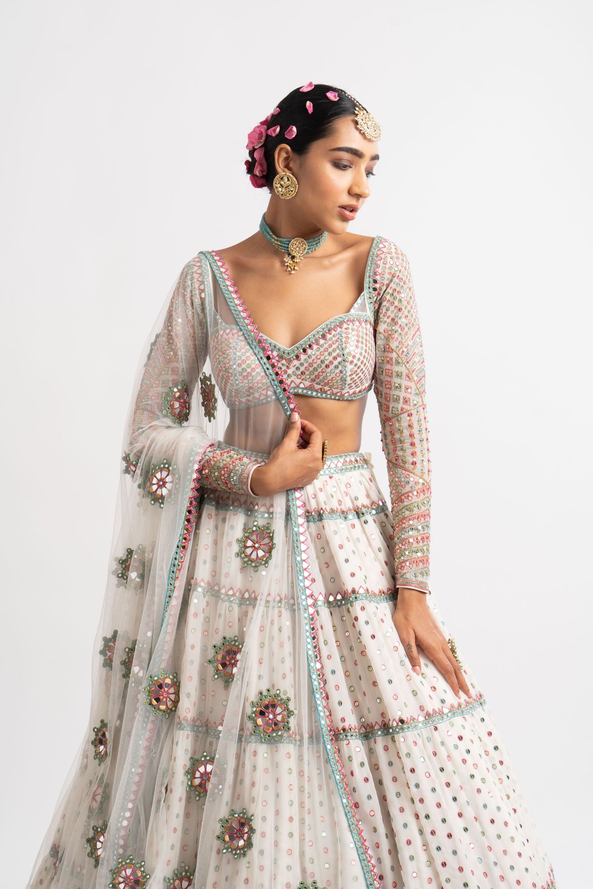 White multi tier lehenga