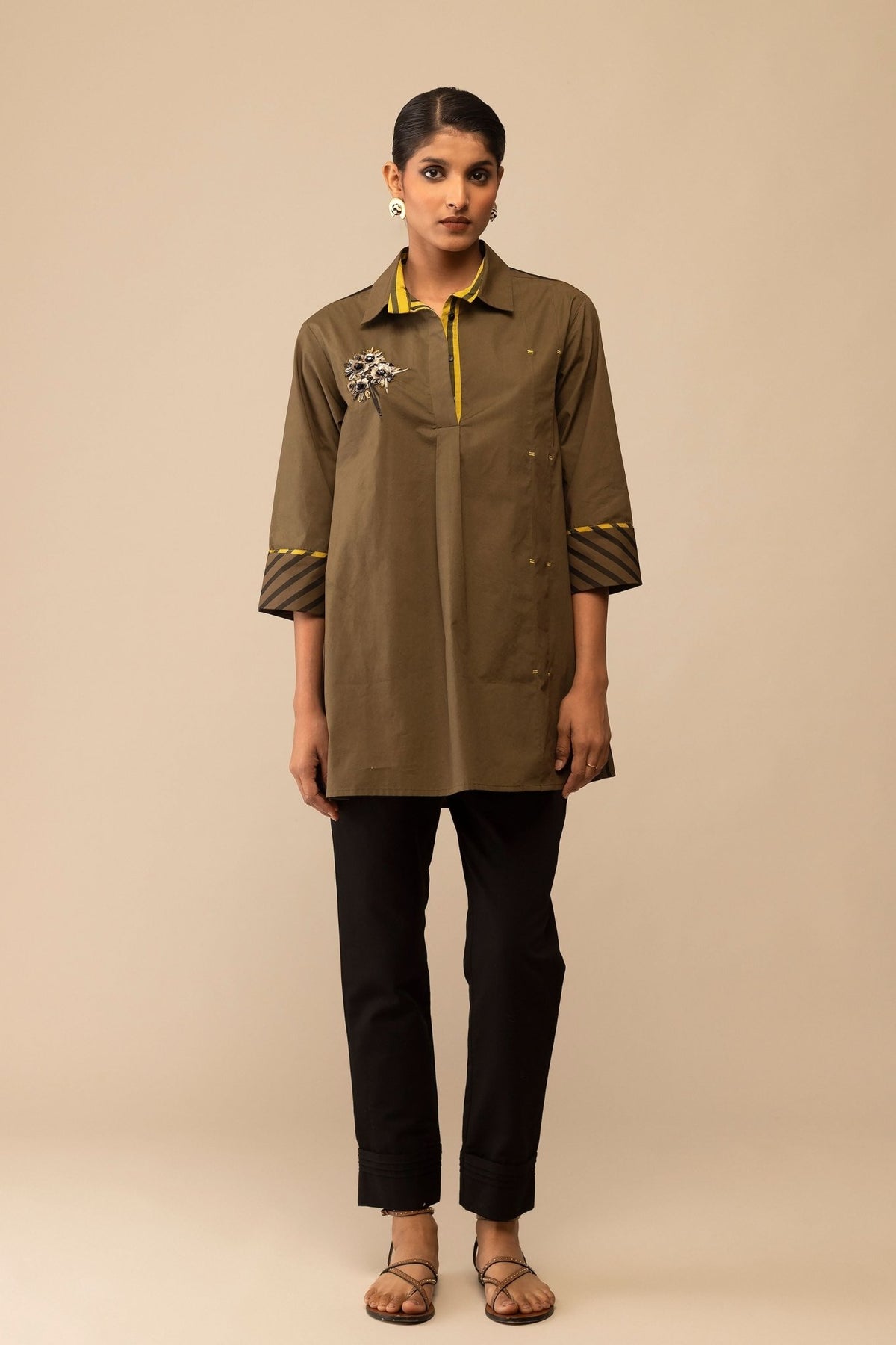 Neela Olive Embroidered Top - Bunka - Elahe