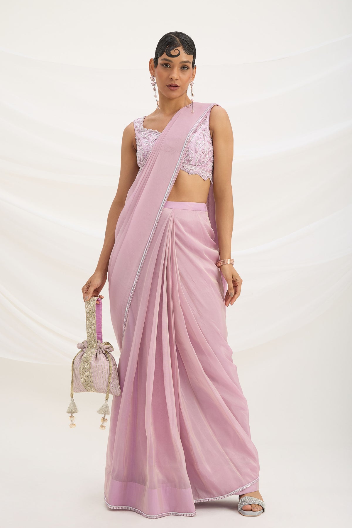 Lilac Drape Saree Set