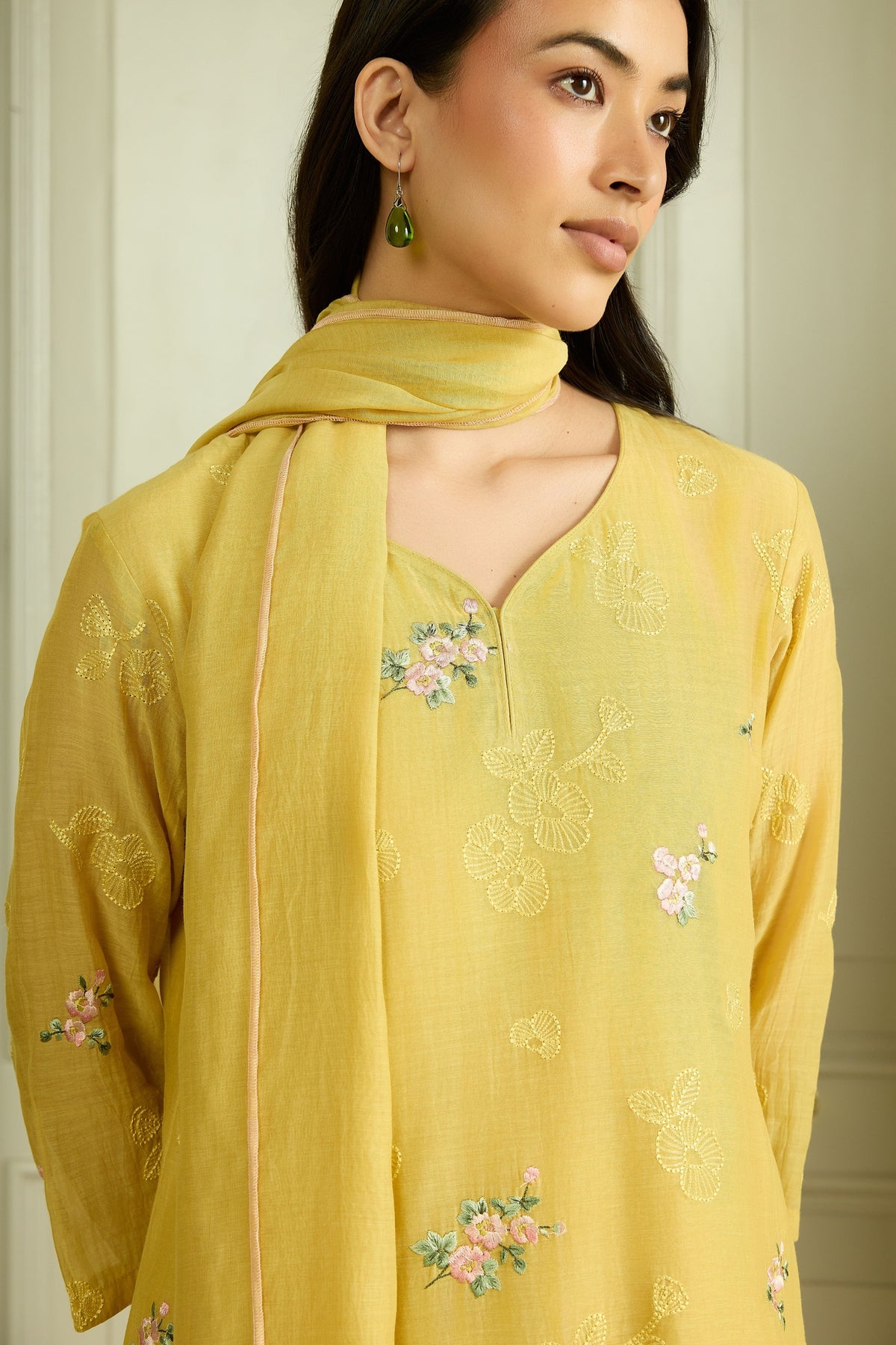 Lemon Thread Embroidered Kurta Set