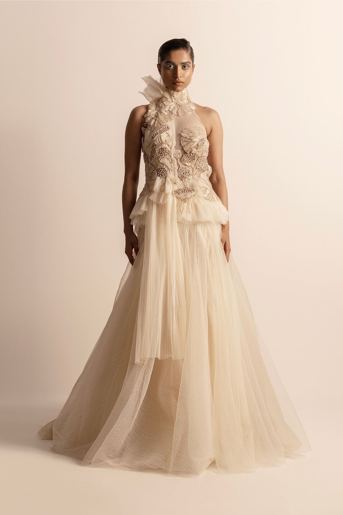 3d Embellished Ruffled Backless Top