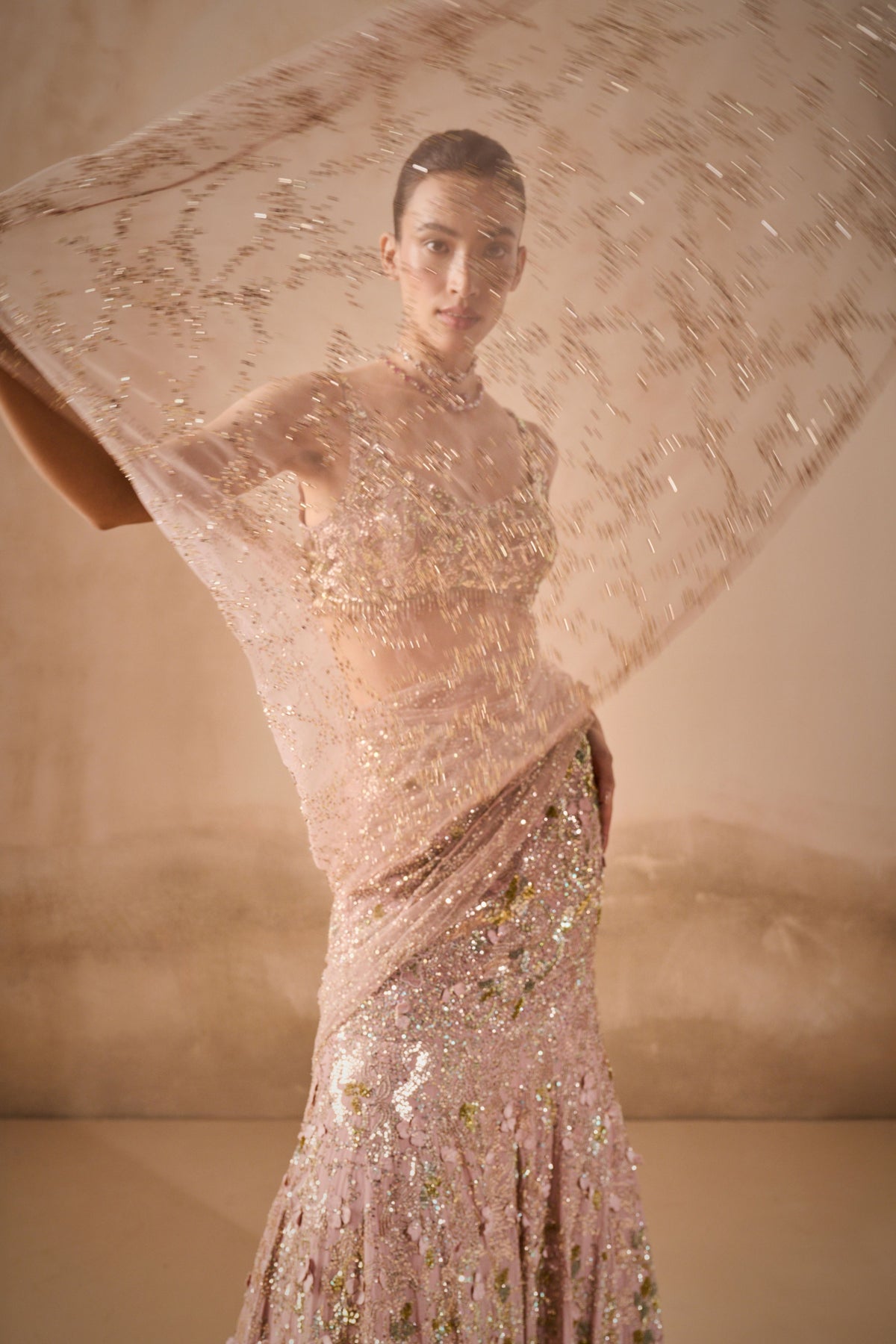 Rose Pink Drape Lehenga Set