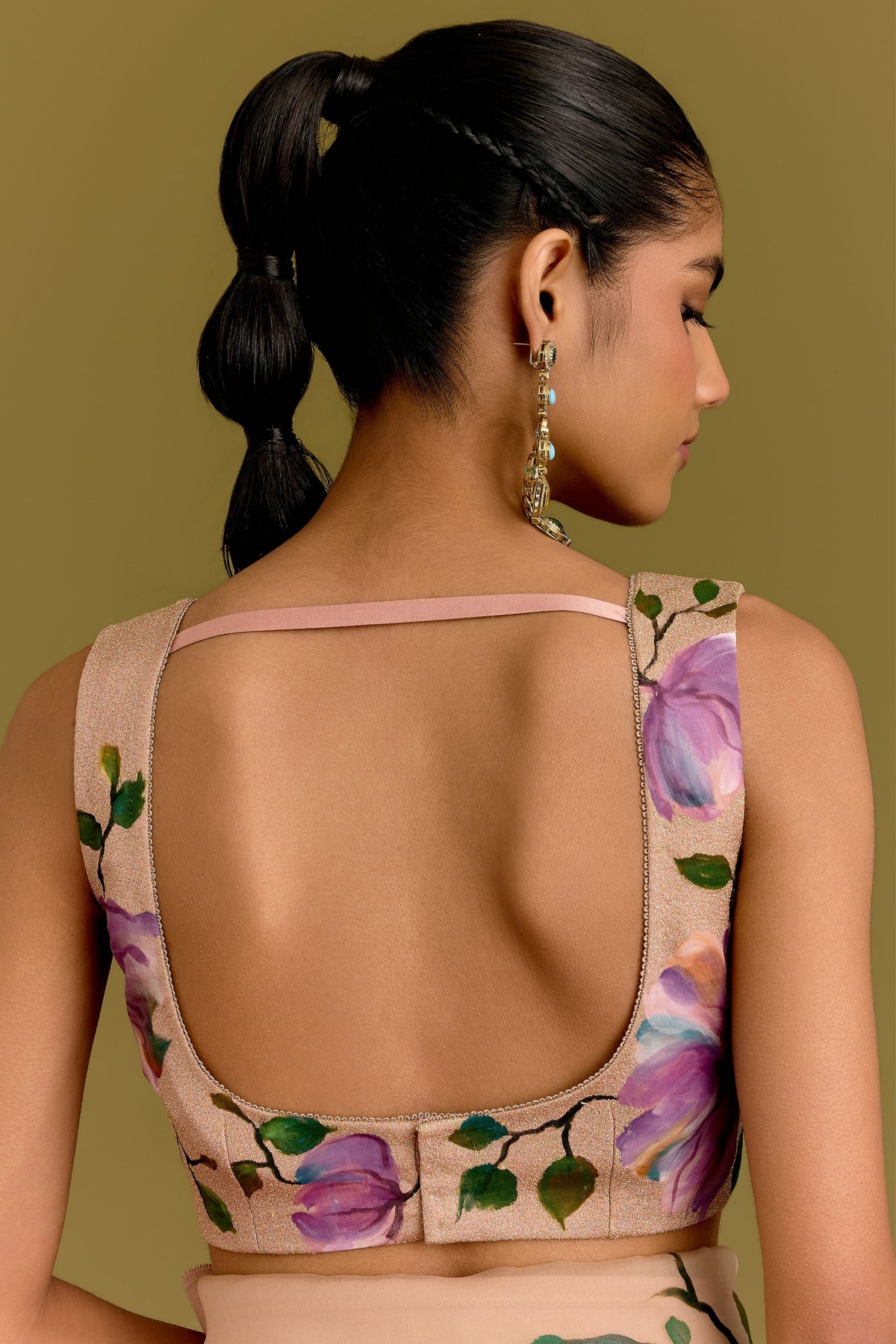 Beige Hand Painted Saree Set