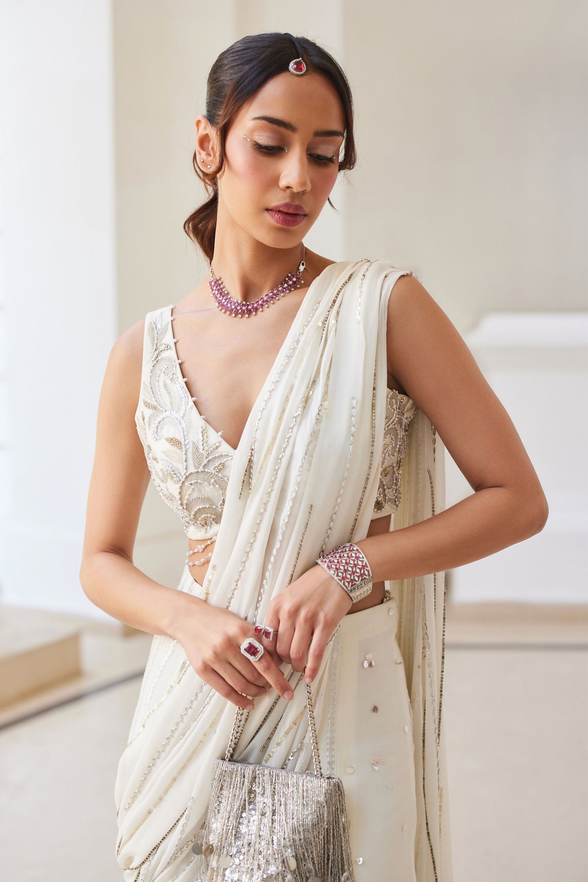 Pearl White Slit Saree